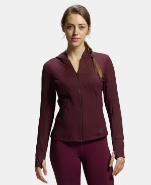 Microfiber Elastane Stretch Slim Fit Hoodie Jacket with Curved Back Hem - Wine Tasting