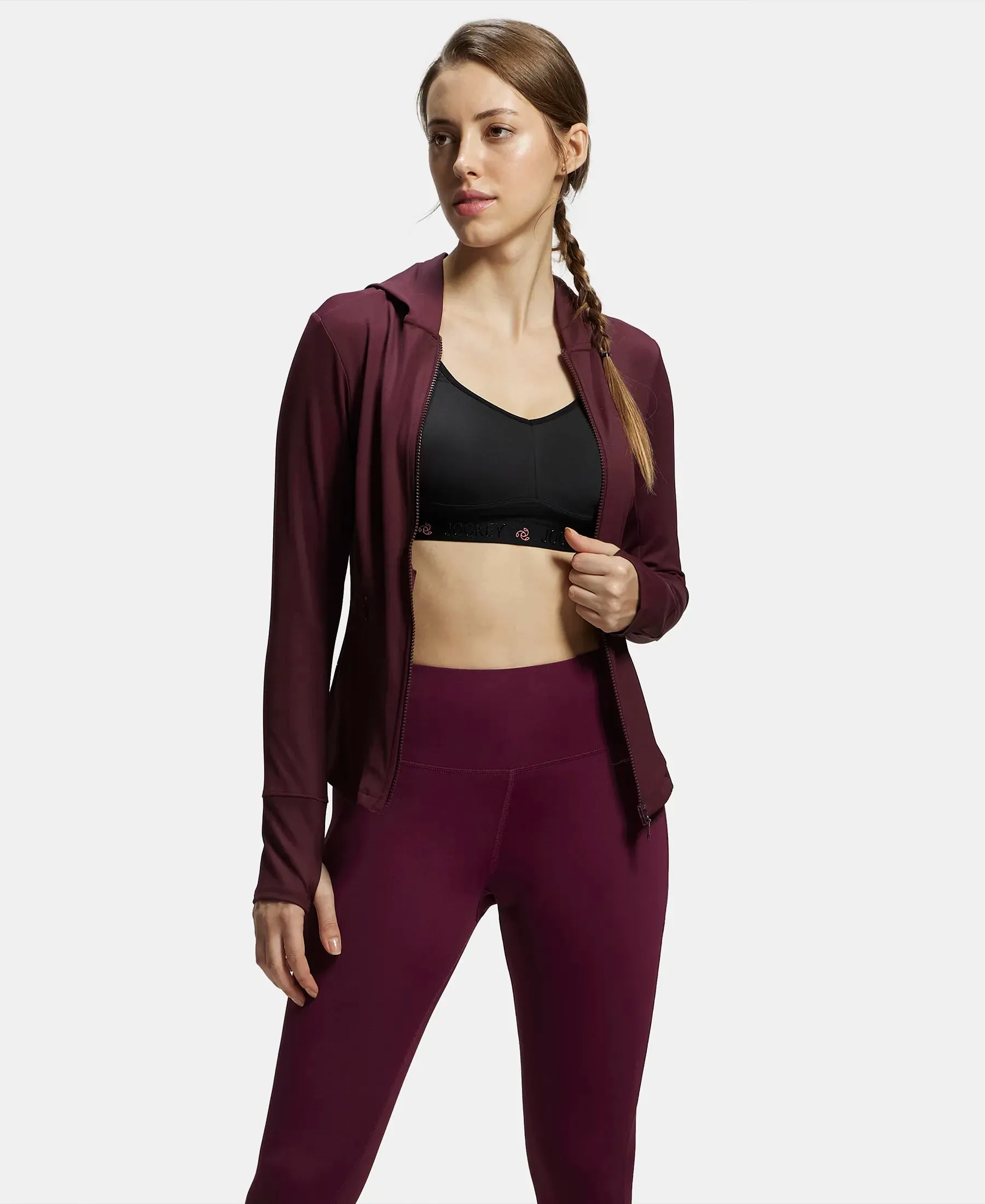 Microfiber Elastane Stretch Slim Fit Hoodie Jacket with Curved Back Hem - Wine Tasting