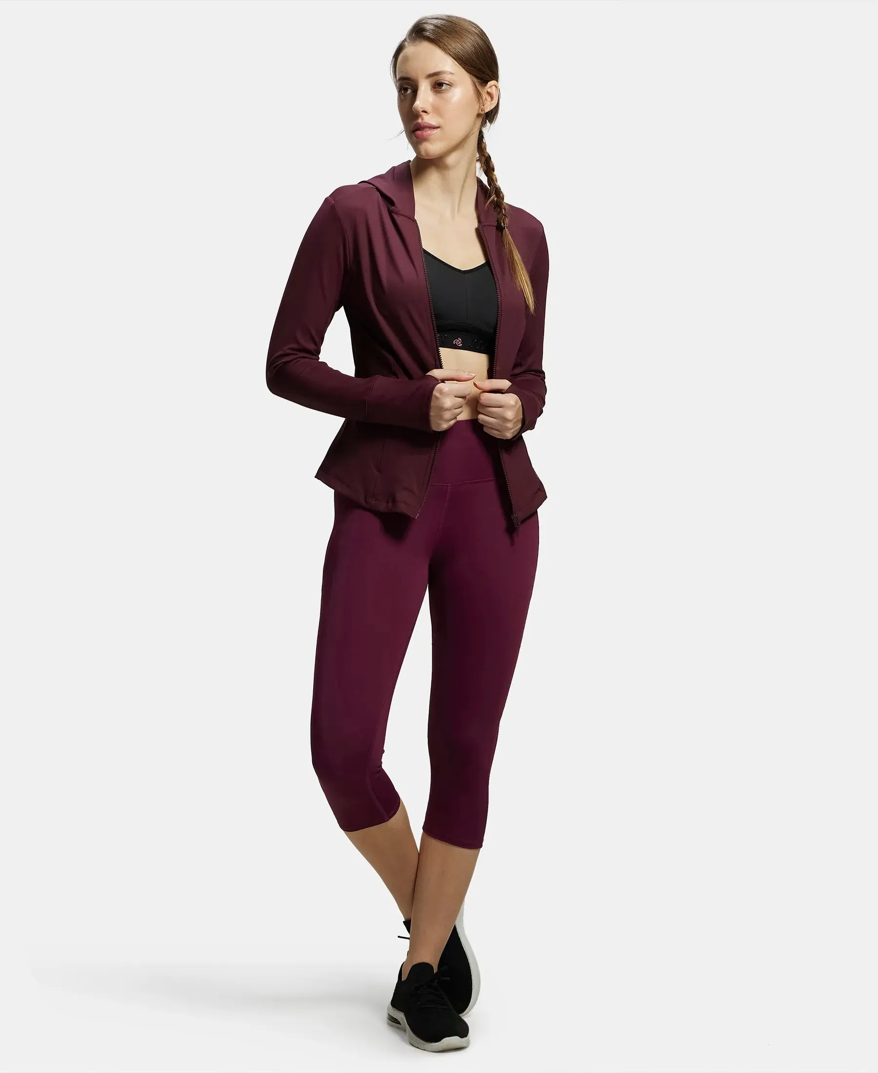 Microfiber Elastane Stretch Slim Fit Hoodie Jacket with Curved Back Hem - Wine Tasting
