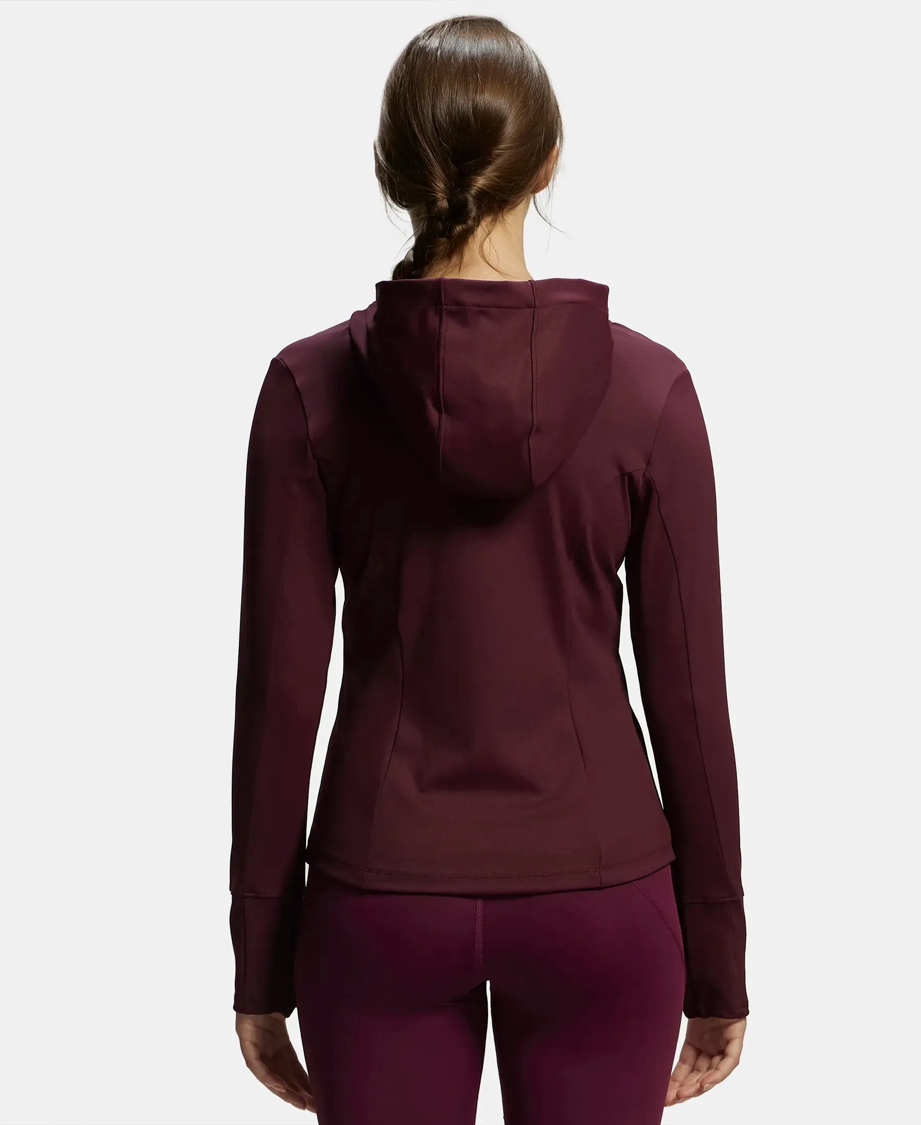 Microfiber Elastane Stretch Slim Fit Hoodie Jacket with Curved Back Hem - Wine Tasting