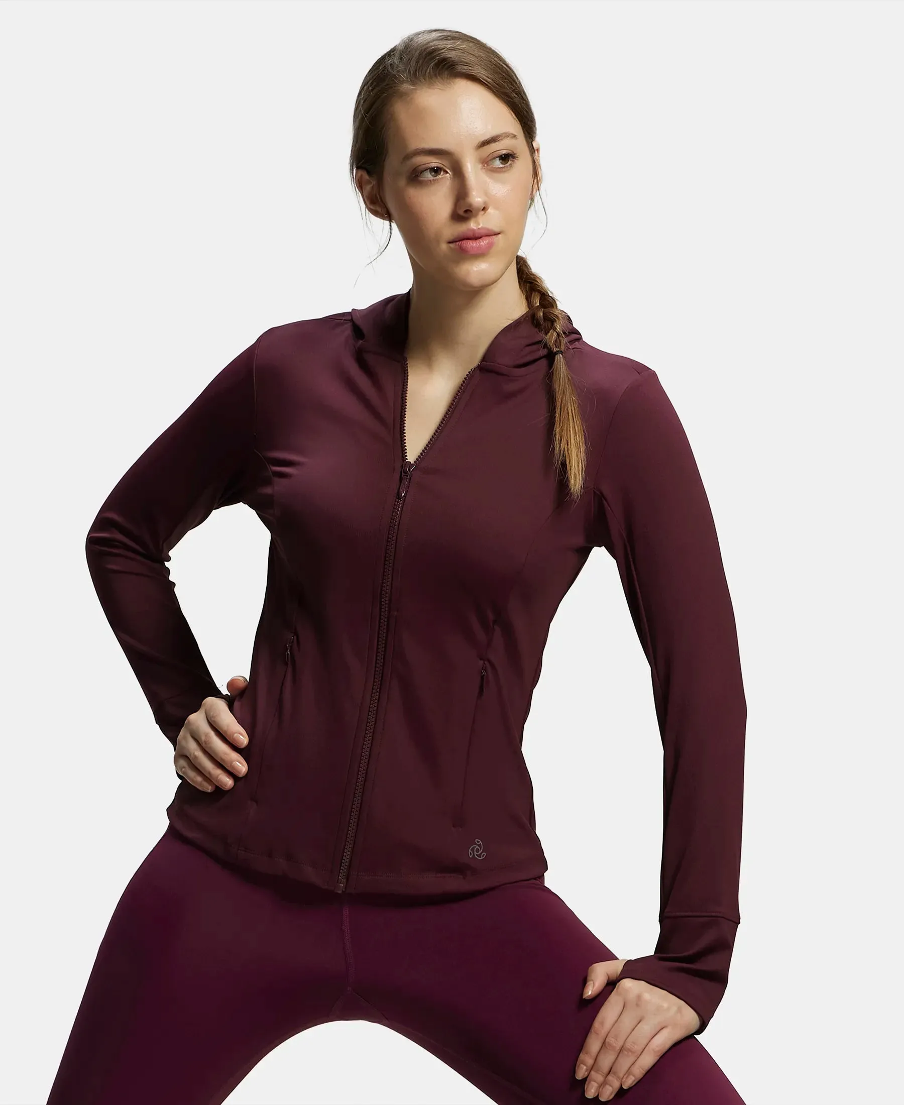 Microfiber Elastane Stretch Slim Fit Hoodie Jacket with Curved Back Hem - Wine Tasting