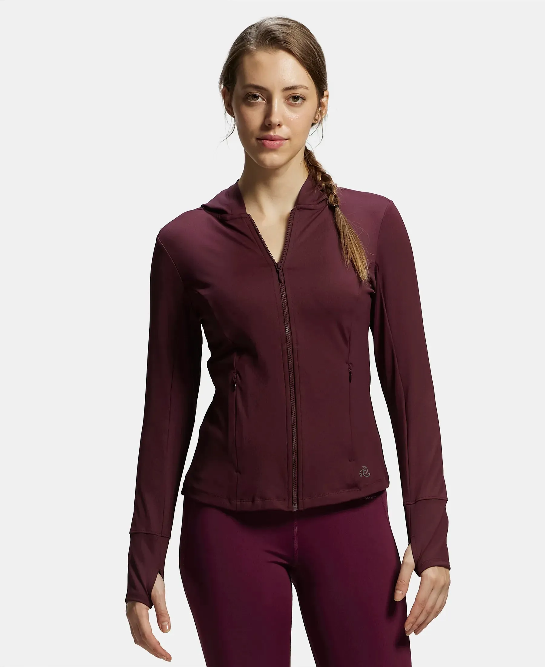 Microfiber Elastane Stretch Slim Fit Hoodie Jacket with Curved Back Hem - Wine Tasting