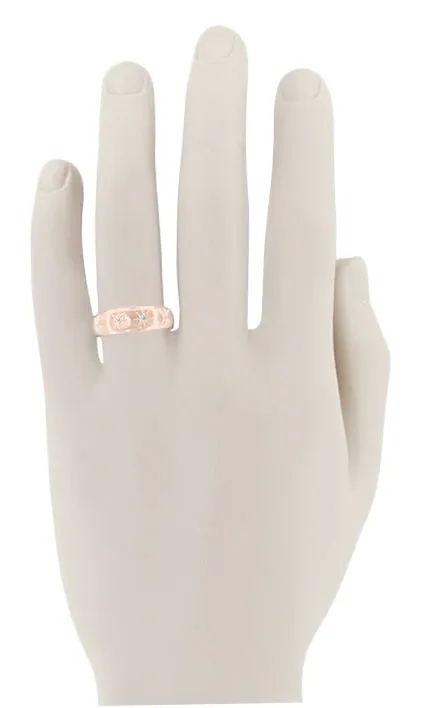 Mid Century Modern Rose Gold Diamond Starburst Tapered Men's Wedding Band
