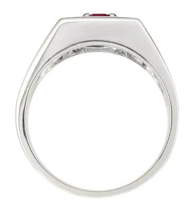 Mid Century Vintage Design 1 Carat Ruby Ring for a Man in 14 Karat White Gold