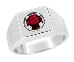Mid Century Vintage Design 1 Carat Ruby Ring for a Man in 14 Karat White Gold