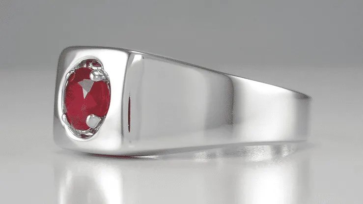 Mid Century Vintage Design 1 Carat Ruby Ring for a Man in 14 Karat White Gold