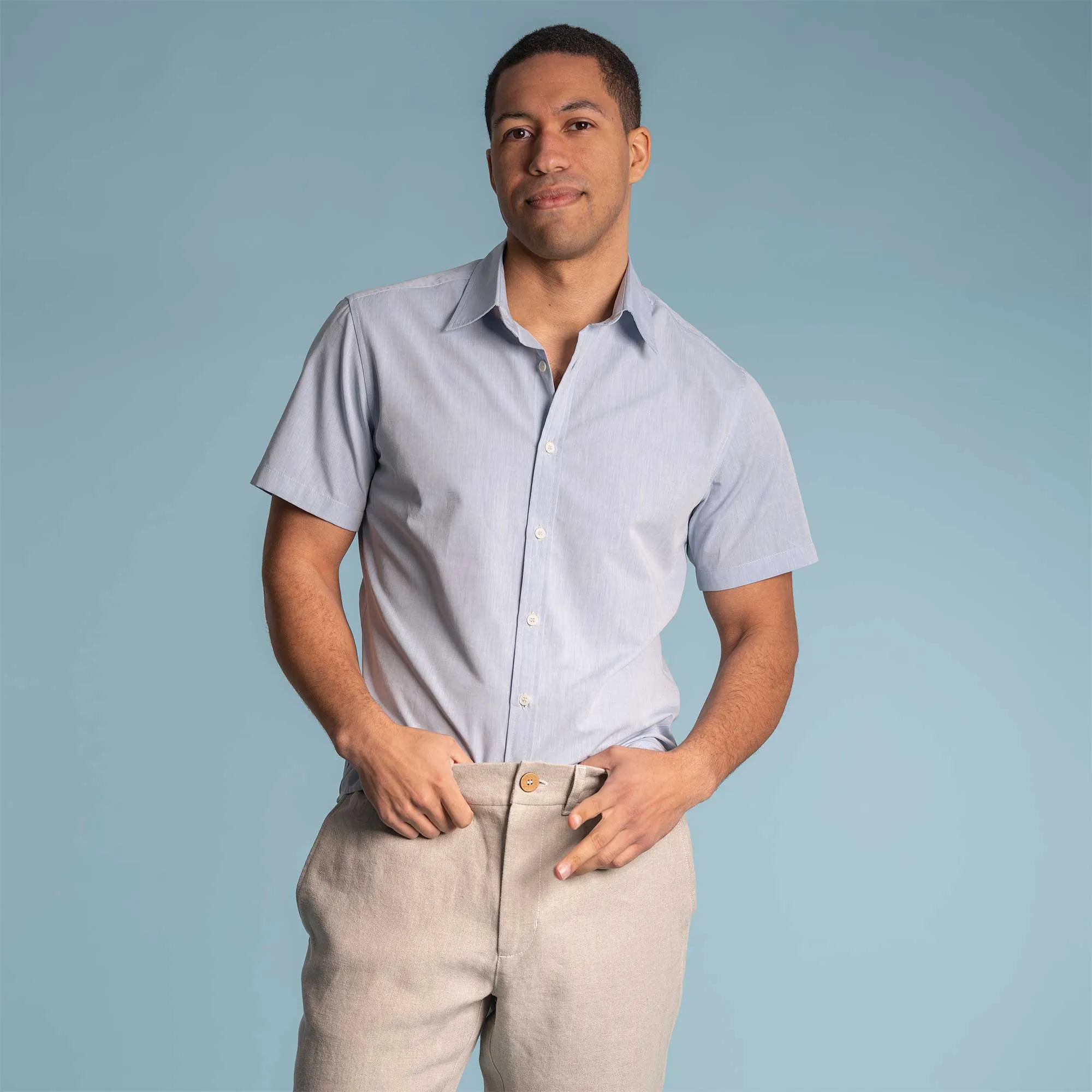 MILL BAY 100% Organic Cotton Short-Sleeve Shirt (Nut Buttons, OC Thread, Latex-free, Elastic-free, Plastic-free) (100% Biodegradable)