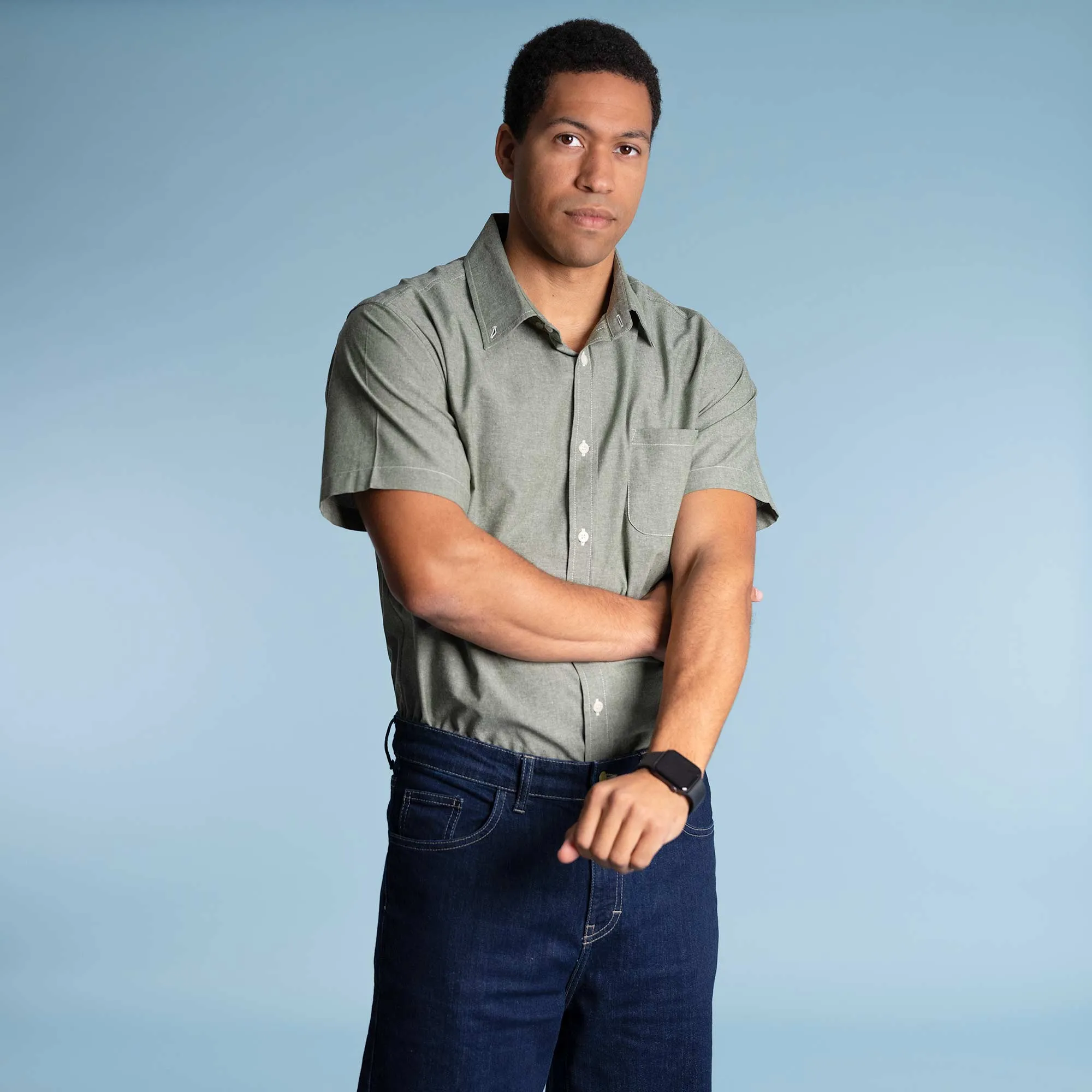 MILL BAY 100% Organic Cotton Short-Sleeve Shirt (Nut Buttons, OC Thread, Latex-free, Elastic-free, Plastic-free) (100% Biodegradable)