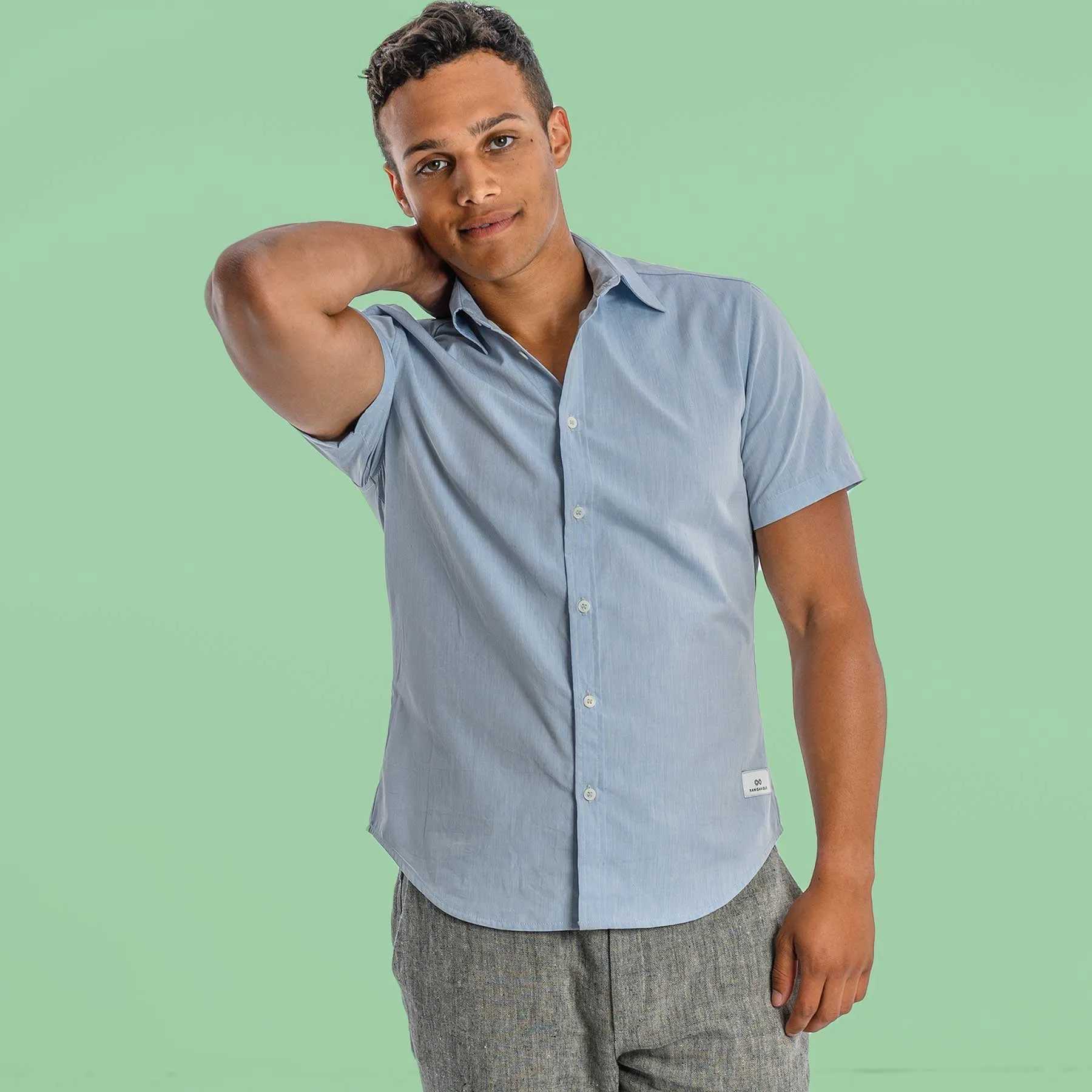 MILL BAY 100% Organic Cotton Short-Sleeve Shirt (Nut Buttons, OC Thread, Latex-free, Elastic-free, Plastic-free) (100% Biodegradable)