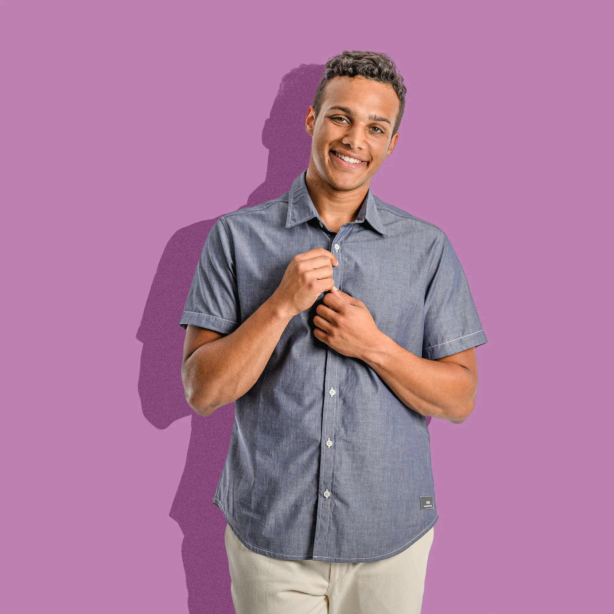 MILL BAY 100% Organic Cotton Short-Sleeve Shirt (Nut Buttons, OC Thread, Latex-free, Elastic-free, Plastic-free) (100% Biodegradable)