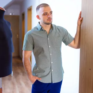 MILL BAY 100% Organic Cotton Short-Sleeve Shirt (Nut Buttons, OC Thread, Latex-free, Elastic-free, Plastic-free) (100% Biodegradable)