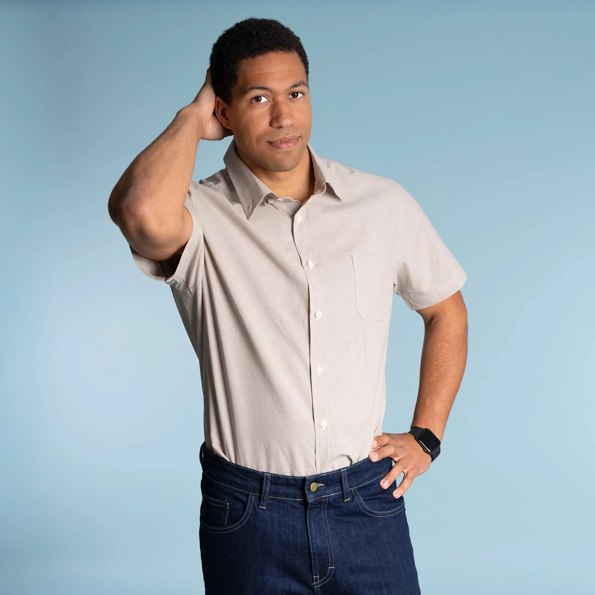 MILL BAY 100% Organic Cotton Short-Sleeve Shirt (Nut Buttons, OC Thread, Latex-free, Elastic-free, Plastic-free) (100% Biodegradable)