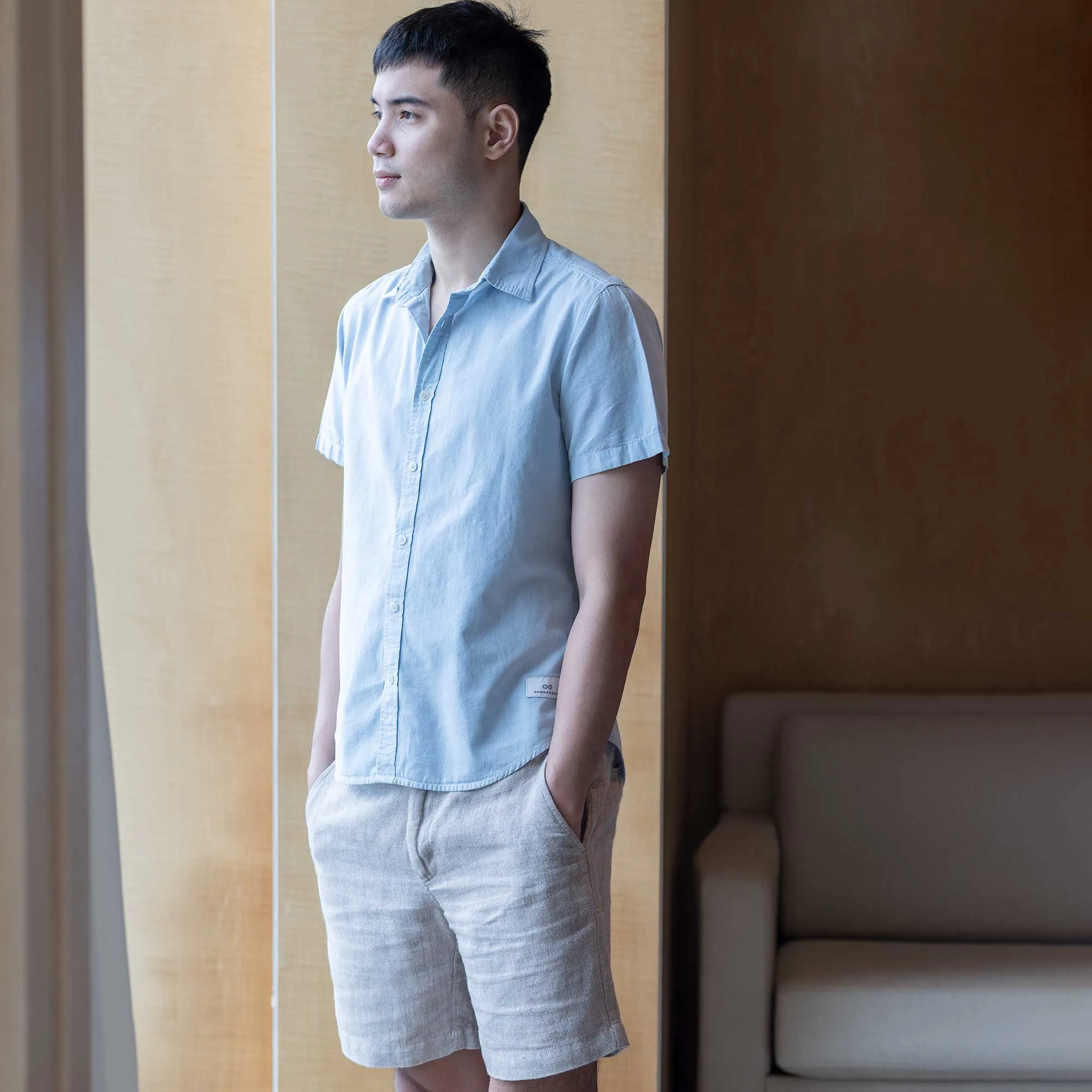 MILL BAY 100% Organic Cotton Short-Sleeve Shirt (Nut Buttons, OC Thread, Latex-free, Elastic-free, Plastic-free) (100% Biodegradable)