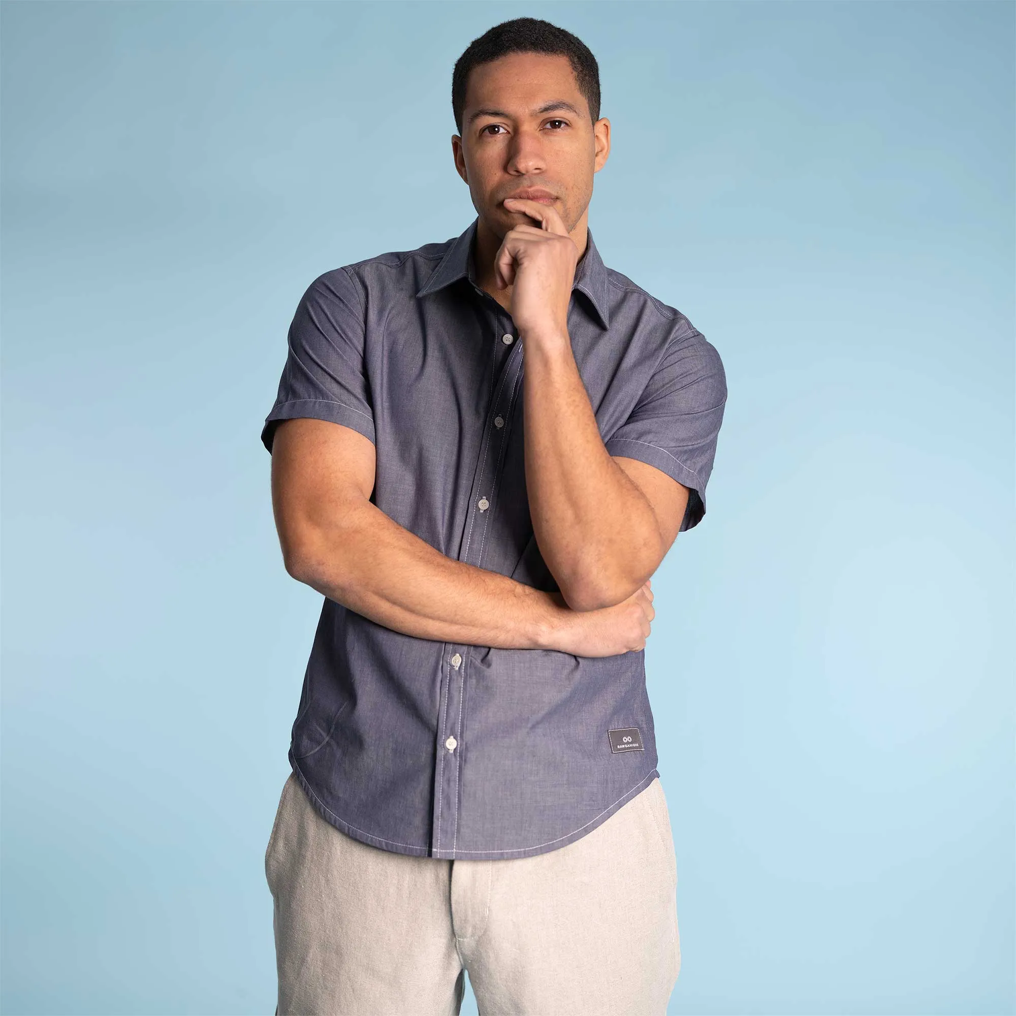MILL BAY 100% Organic Cotton Short-Sleeve Shirt (Nut Buttons, OC Thread, Latex-free, Elastic-free, Plastic-free) (100% Biodegradable)