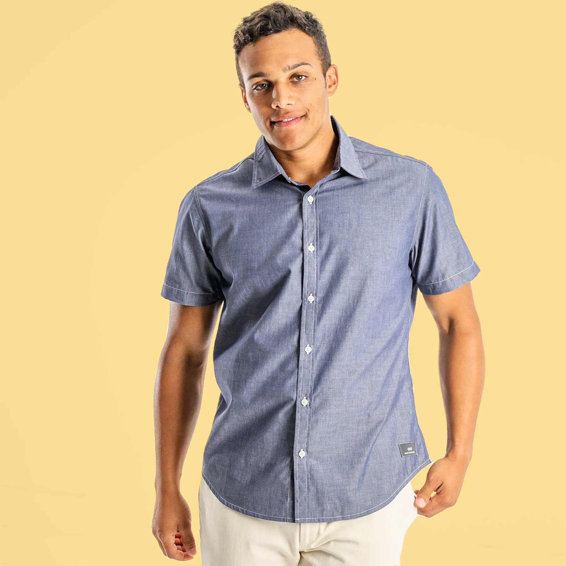 MILL BAY 100% Organic Cotton Short-Sleeve Shirt (Nut Buttons, OC Thread, Latex-free, Elastic-free, Plastic-free) (100% Biodegradable)