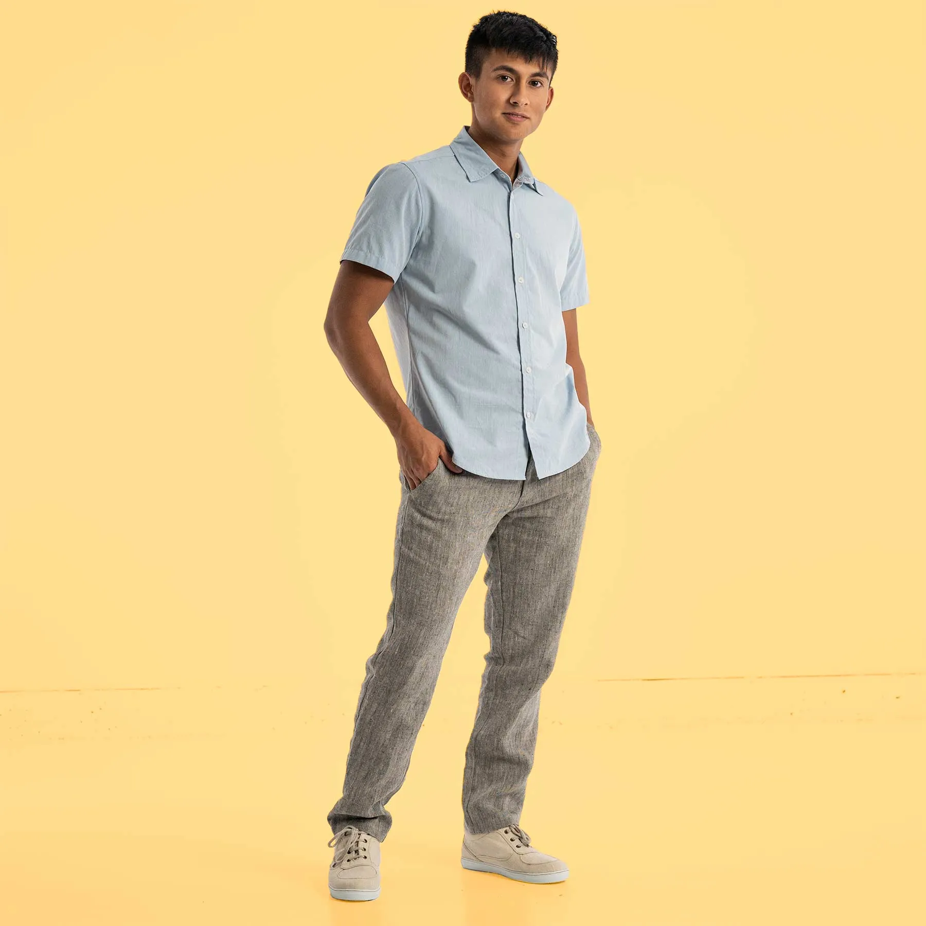 MILL BAY 100% Organic Cotton Short-Sleeve Shirt (Nut Buttons, OC Thread, Latex-free, Elastic-free, Plastic-free) (100% Biodegradable)