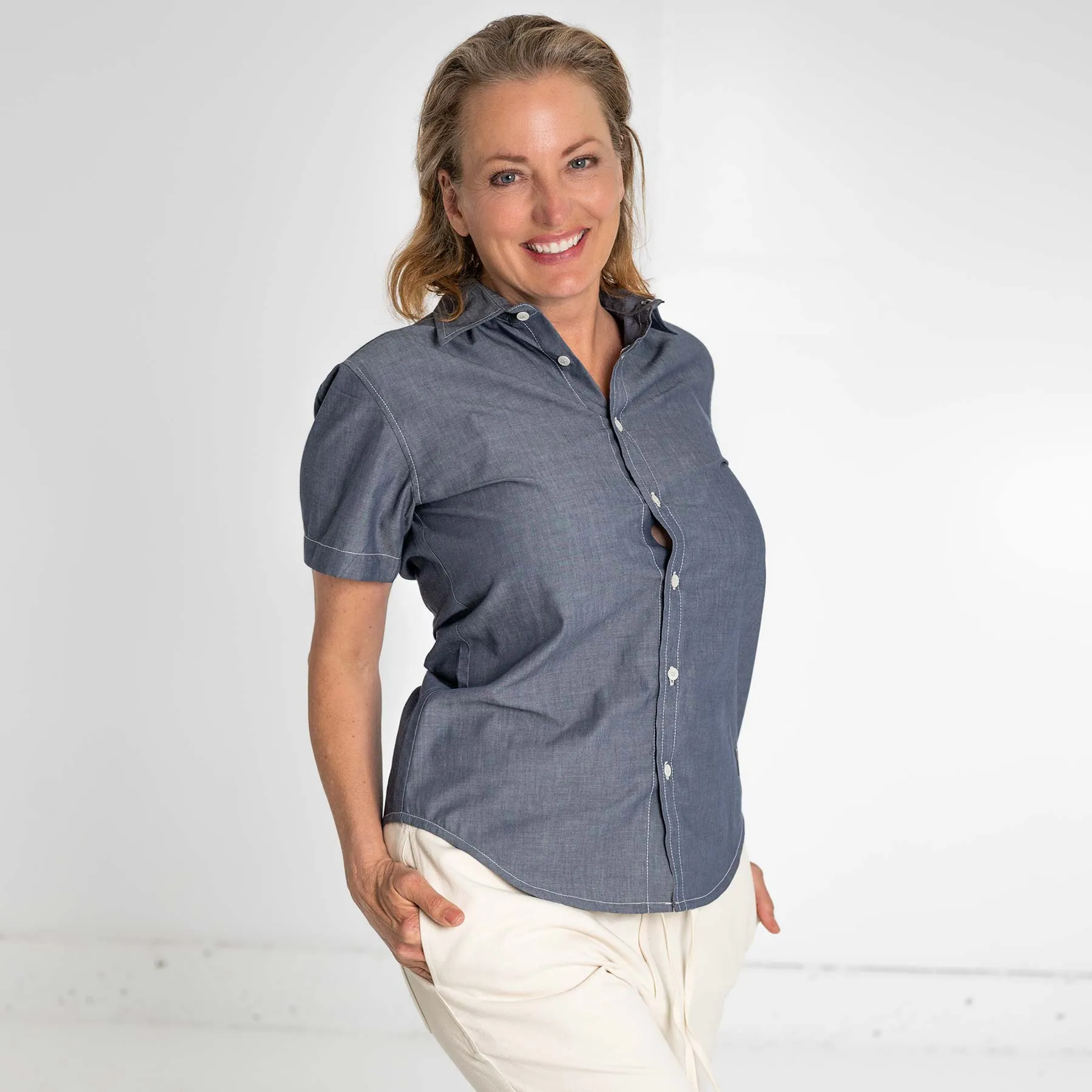 MILL BAY 100% Organic Cotton Short-Sleeve Shirt (Nut Buttons, OC Thread, Latex-free, Elastic-free, Plastic-free) (100% Biodegradable)