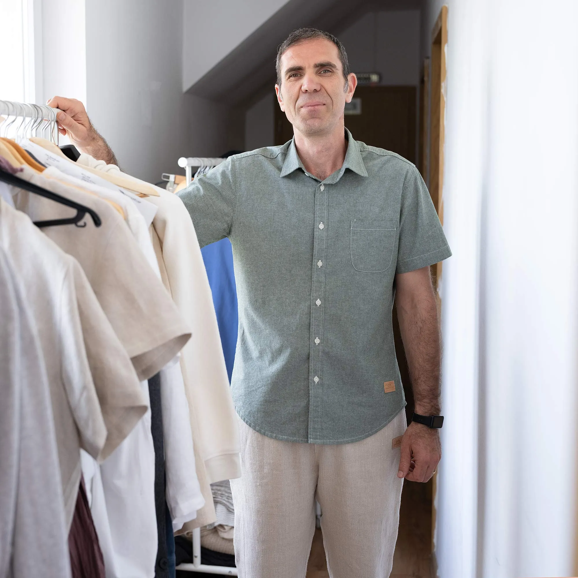 MILL BAY 100% Organic Cotton Short-Sleeve Shirt (Nut Buttons, OC Thread, Latex-free, Elastic-free, Plastic-free) (100% Biodegradable)