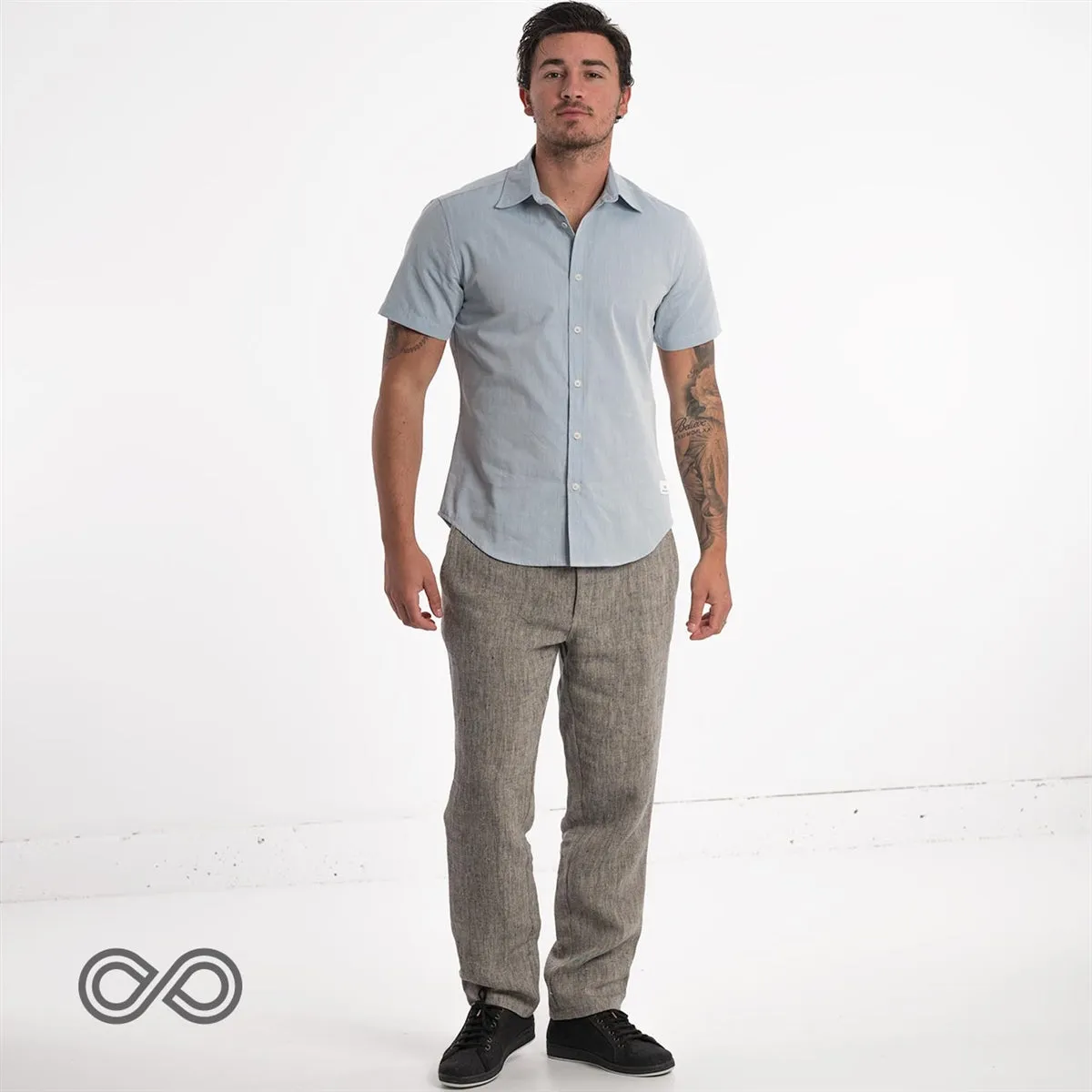 MILL BAY 100% Organic Cotton Short-Sleeve Shirt (Nut Buttons, OC Thread, Latex-free, Elastic-free, Plastic-free) (100% Biodegradable)