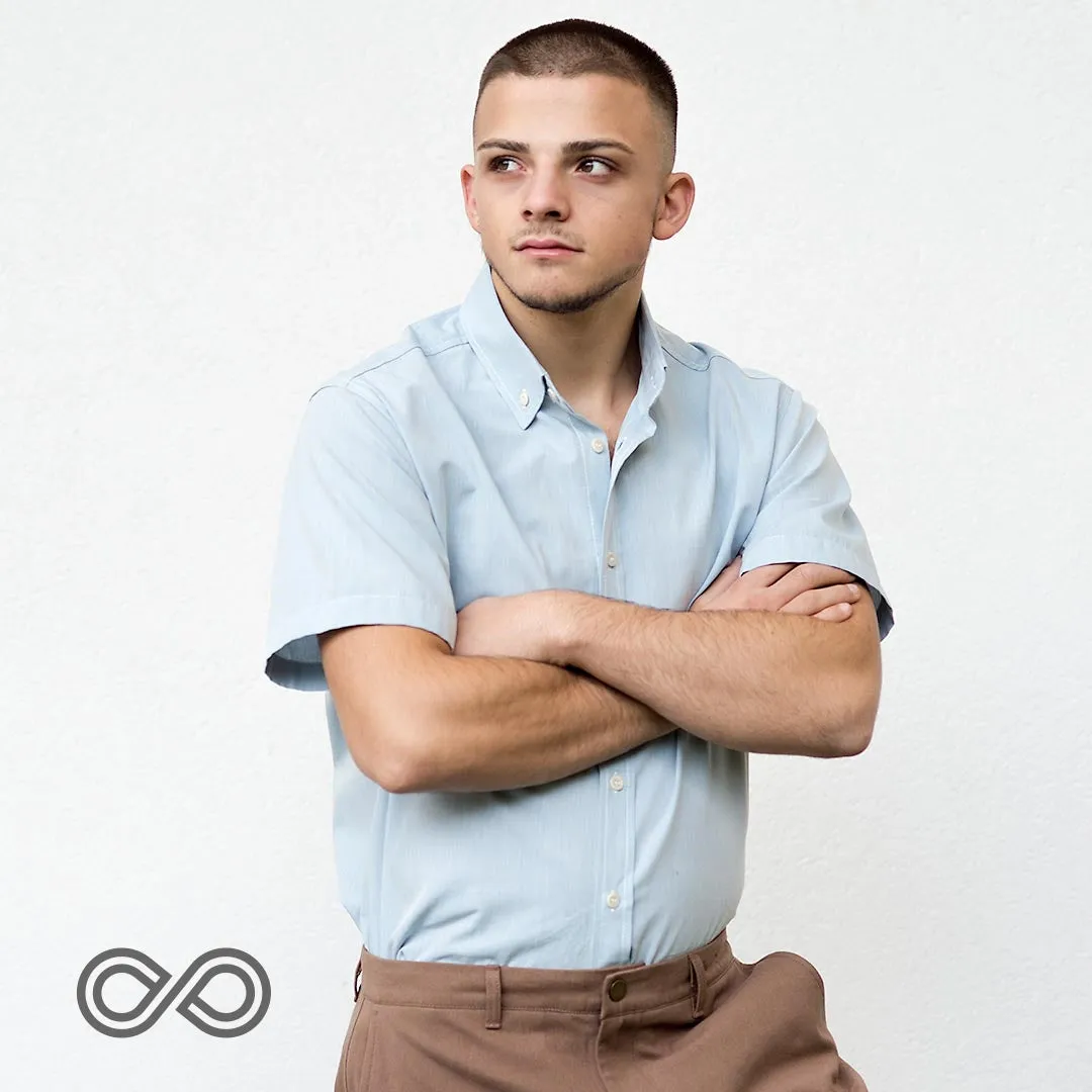 MILL BAY 100% Organic Cotton Short-Sleeve Shirt (Nut Buttons, OC Thread, Latex-free, Elastic-free, Plastic-free) (100% Biodegradable)