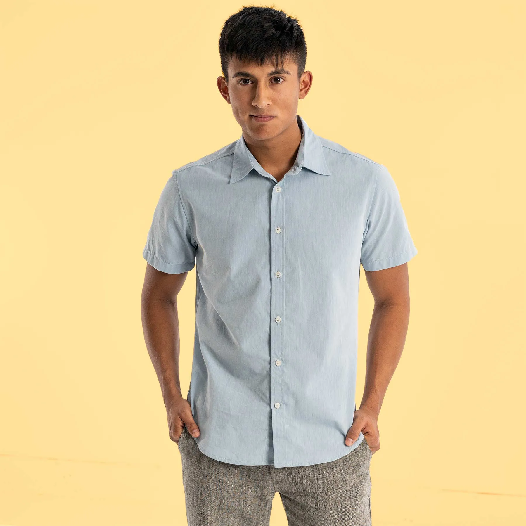 MILL BAY 100% Organic Cotton Short-Sleeve Shirt (Nut Buttons, OC Thread, Latex-free, Elastic-free, Plastic-free) (100% Biodegradable)