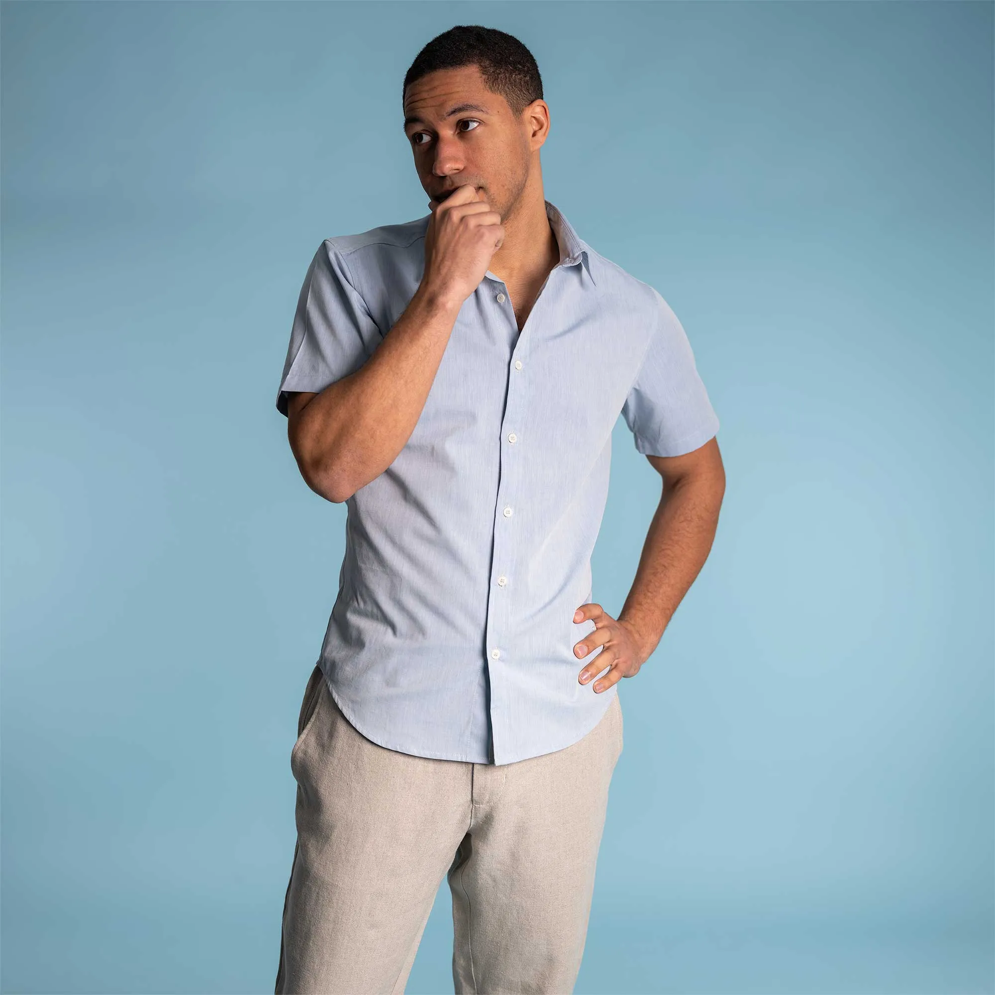 MILL BAY 100% Organic Cotton Short-Sleeve Shirt (Nut Buttons, OC Thread, Latex-free, Elastic-free, Plastic-free) (100% Biodegradable)