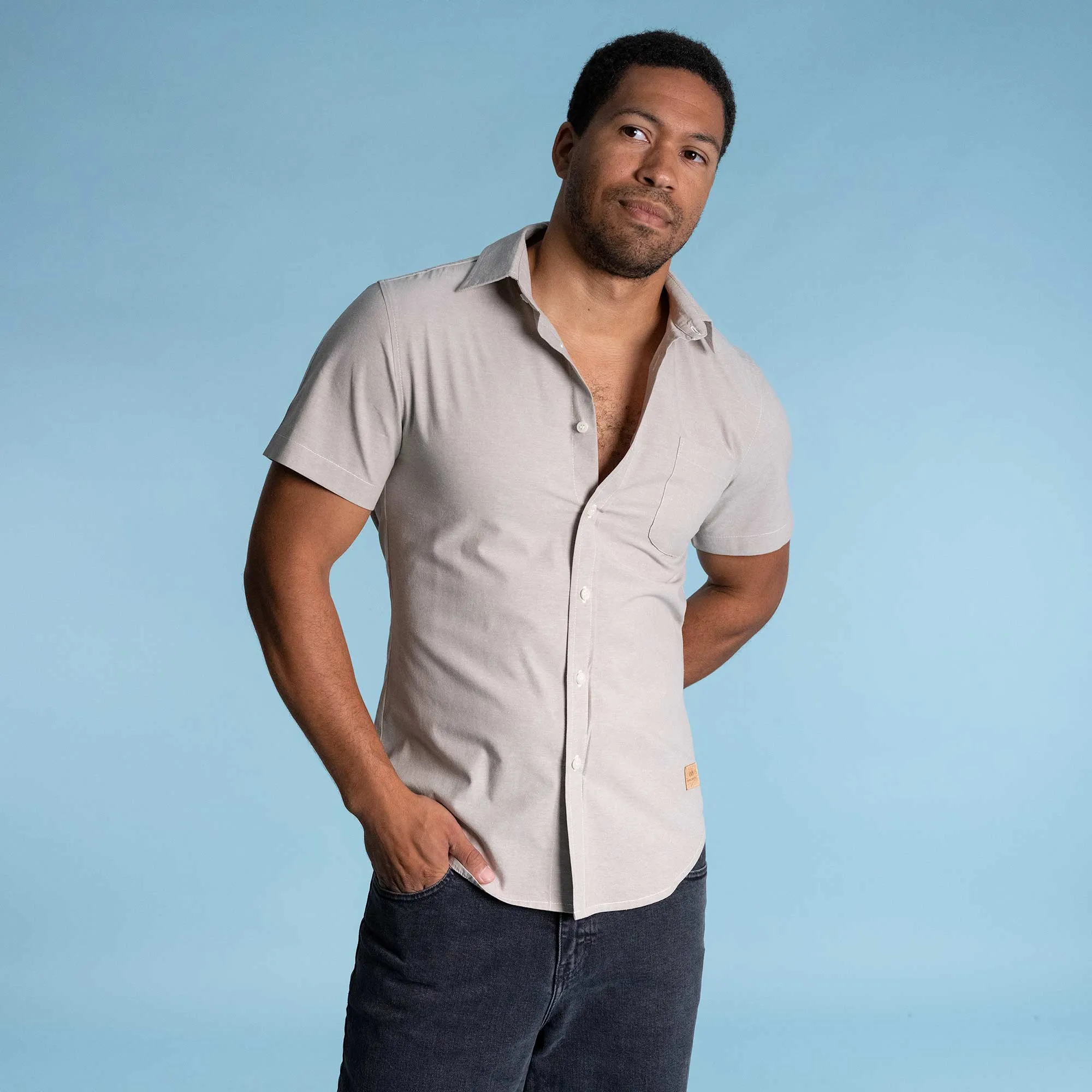 MILL BAY 100% Organic Cotton Short-Sleeve Shirt (Nut Buttons, OC Thread, Latex-free, Elastic-free, Plastic-free) (100% Biodegradable)