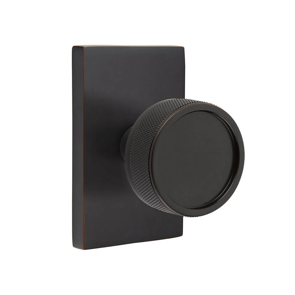 Modern Rectangular Knurled Conical Concealed Privacy Door Knob - Door Mount - 3" Brass/Oil Rubbed Bronze