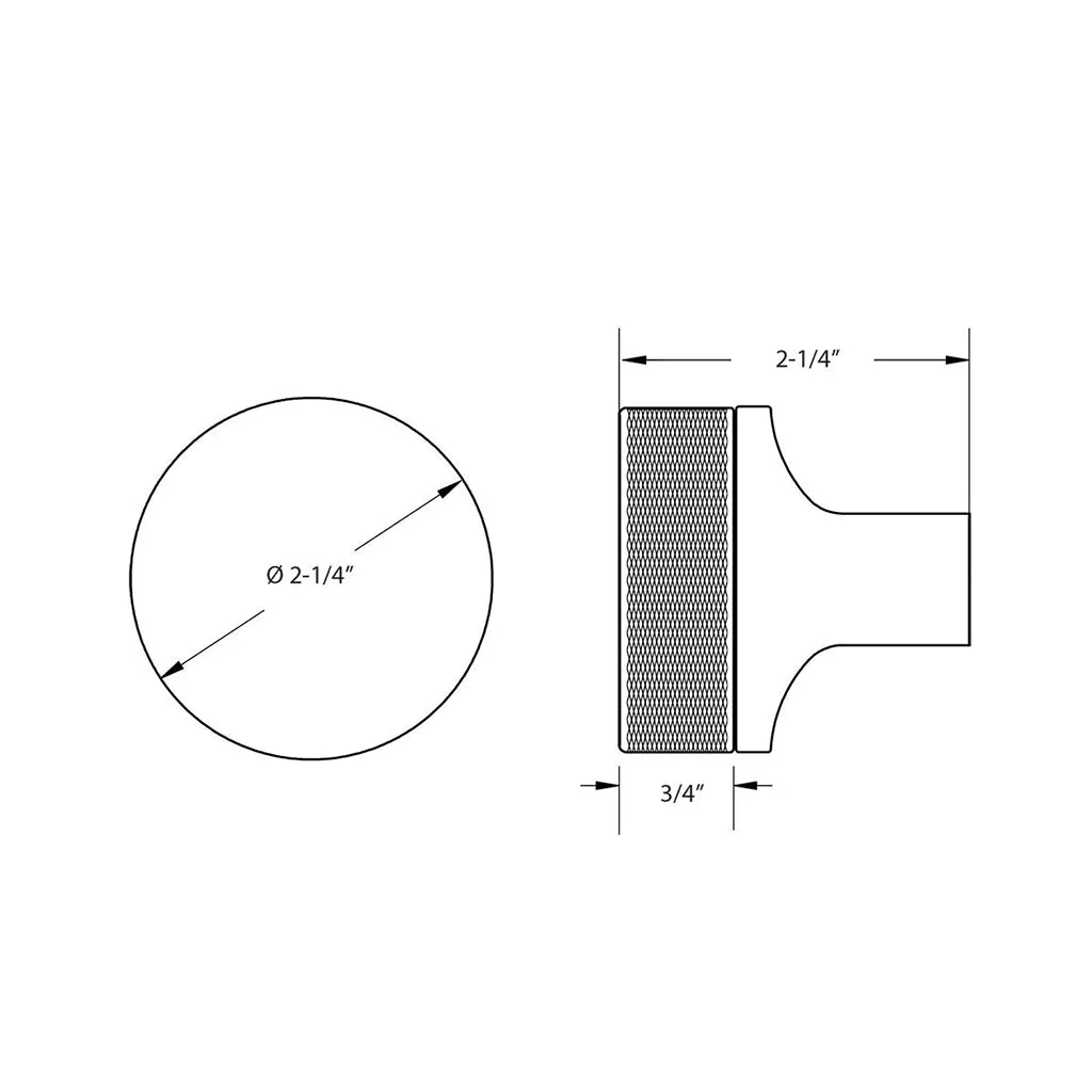 Modern Rectangular Knurled Conical Concealed Privacy Door Knob - Door Mount - 3" Brass/Polished Nickel