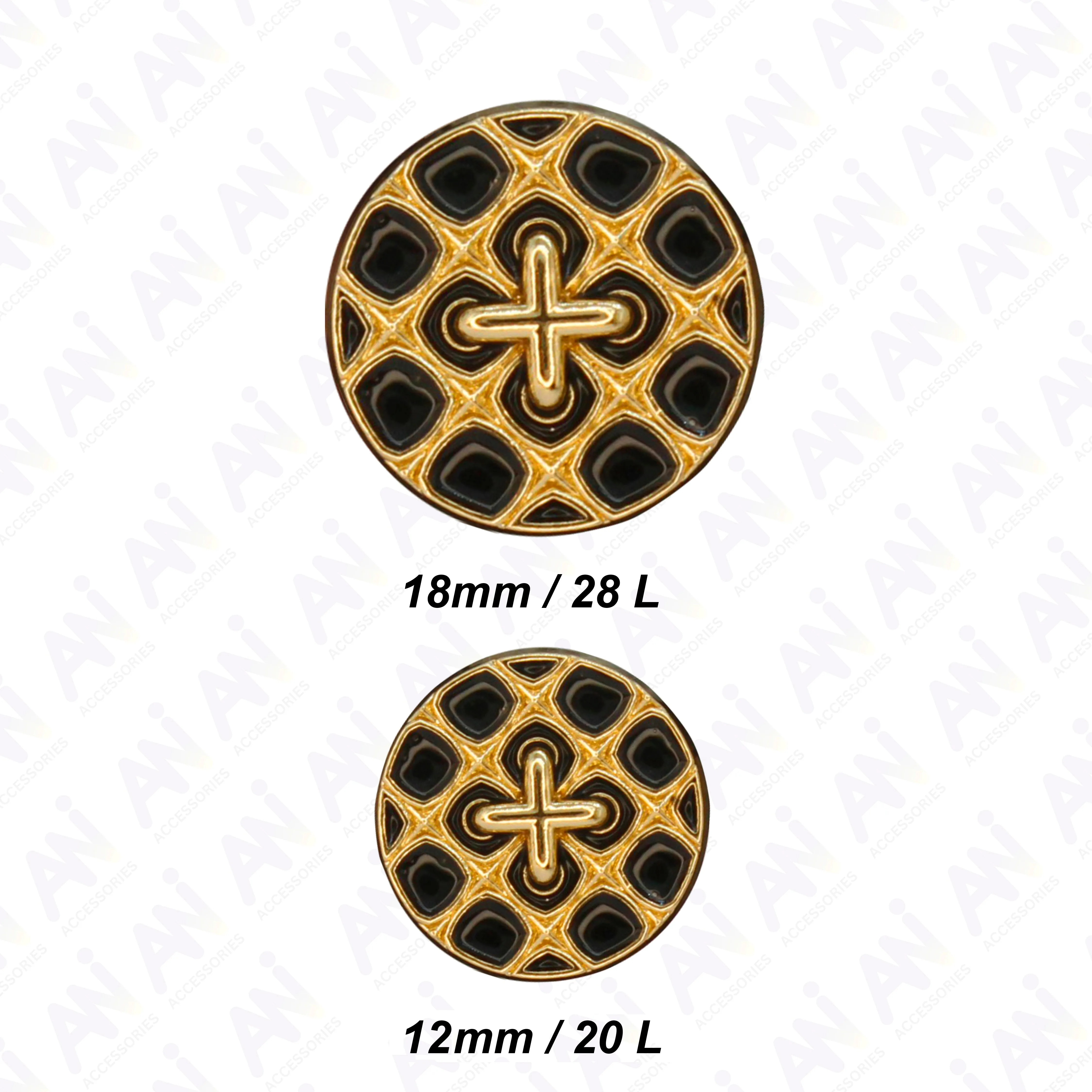 Monochrome Cross Design Metal Buttons