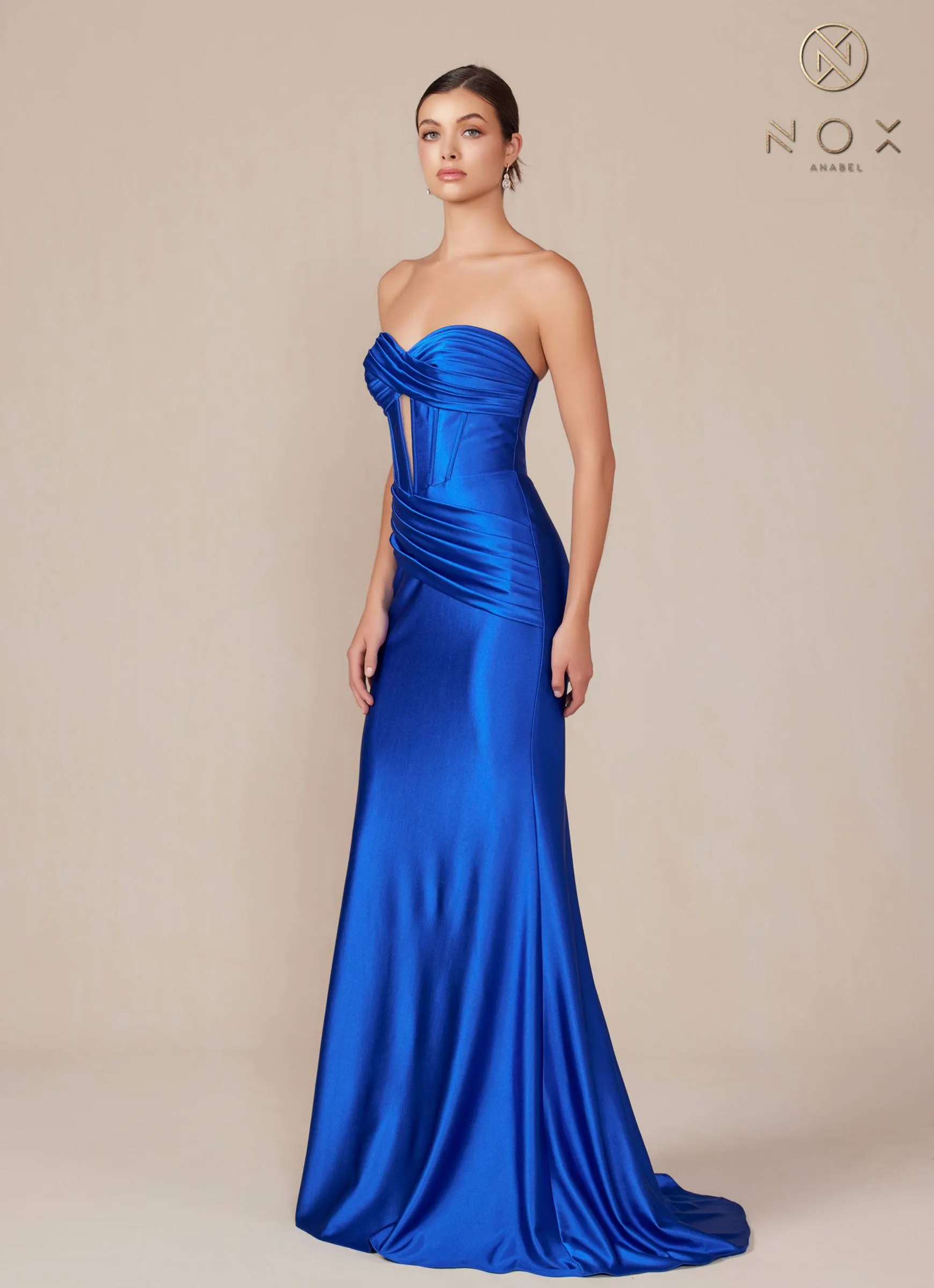 Nox Anabel T1500 Dress Satin Strapless Floor Length Keyhole Bodice