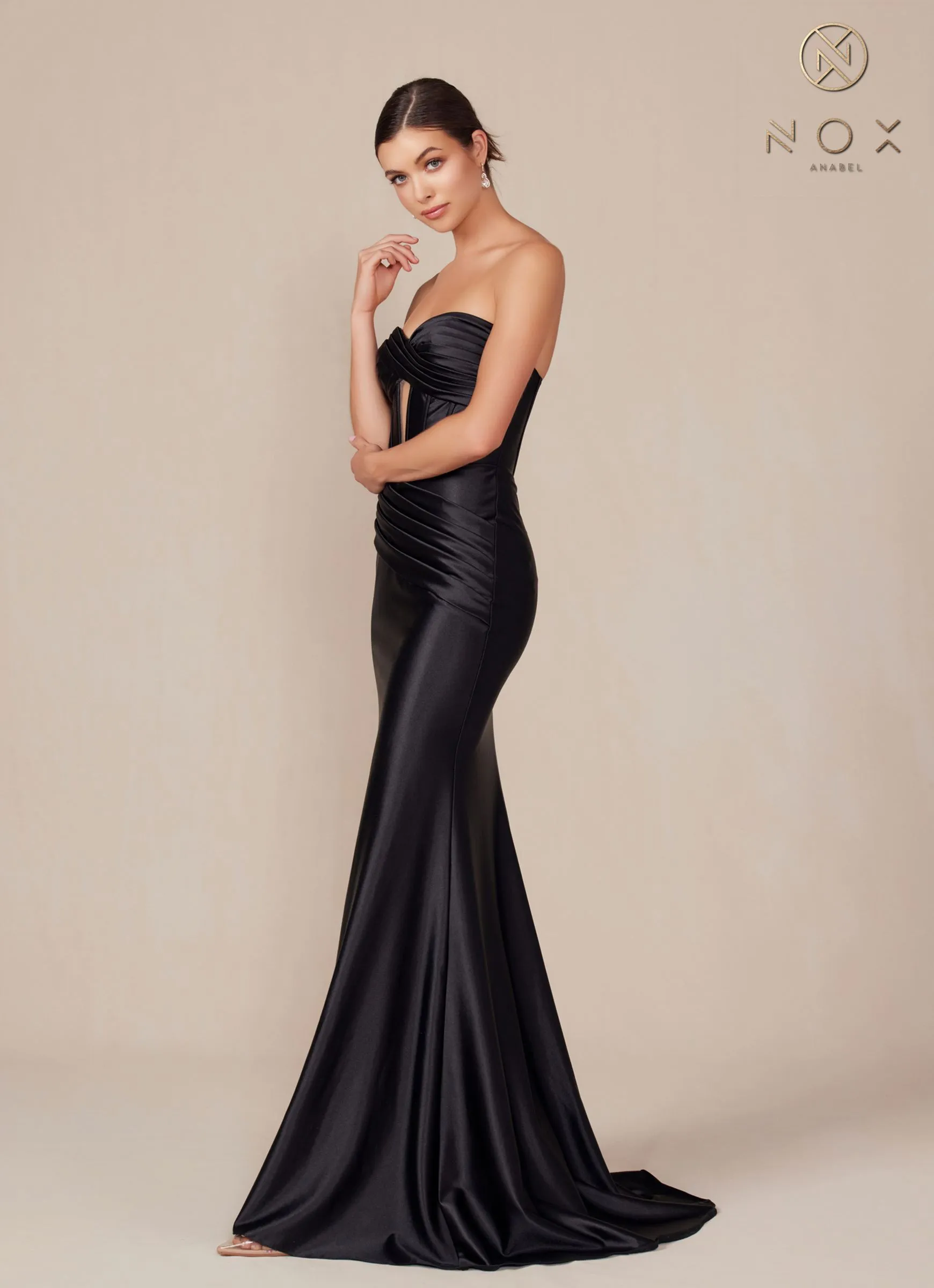 Nox Anabel T1500 Dress Satin Strapless Floor Length Keyhole Bodice