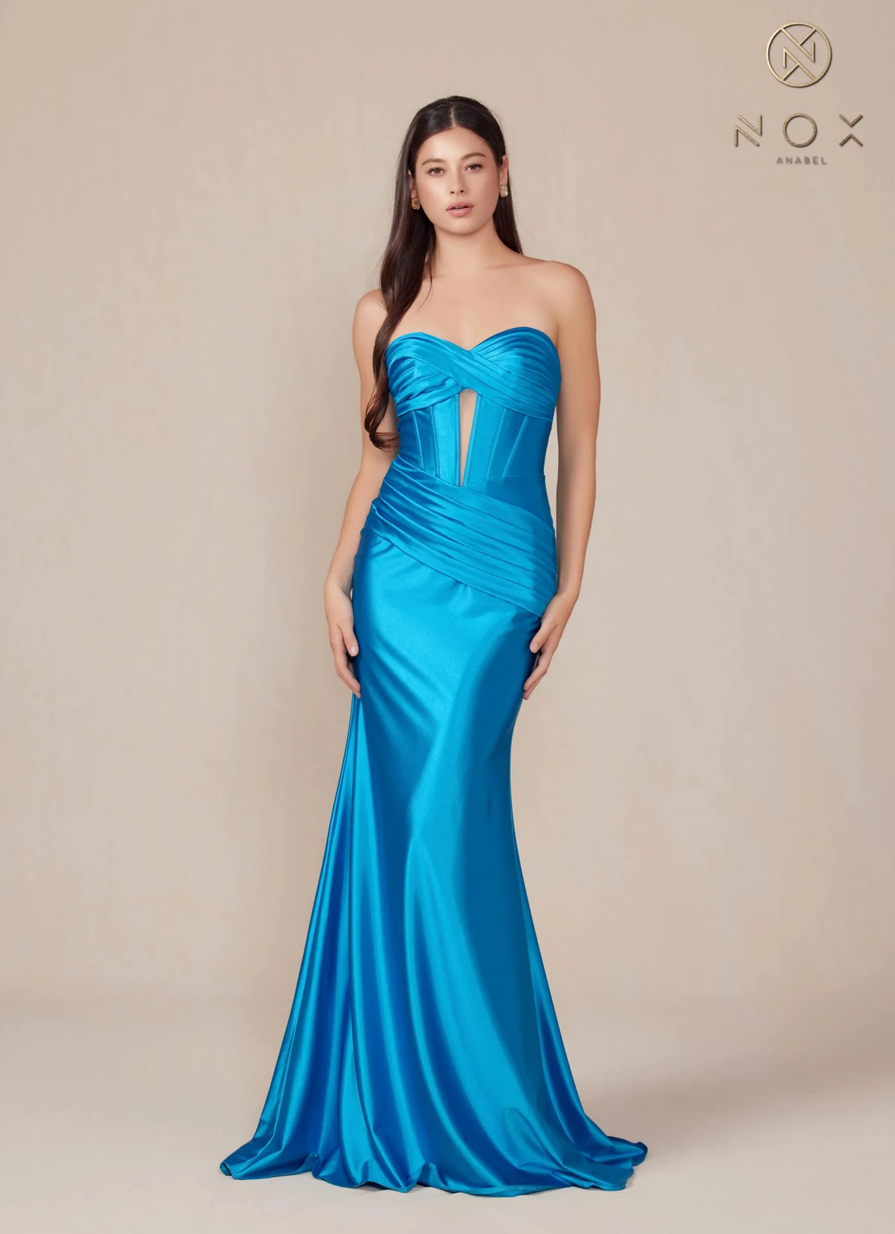 Nox Anabel T1500 Dress Satin Strapless Floor Length Keyhole Bodice