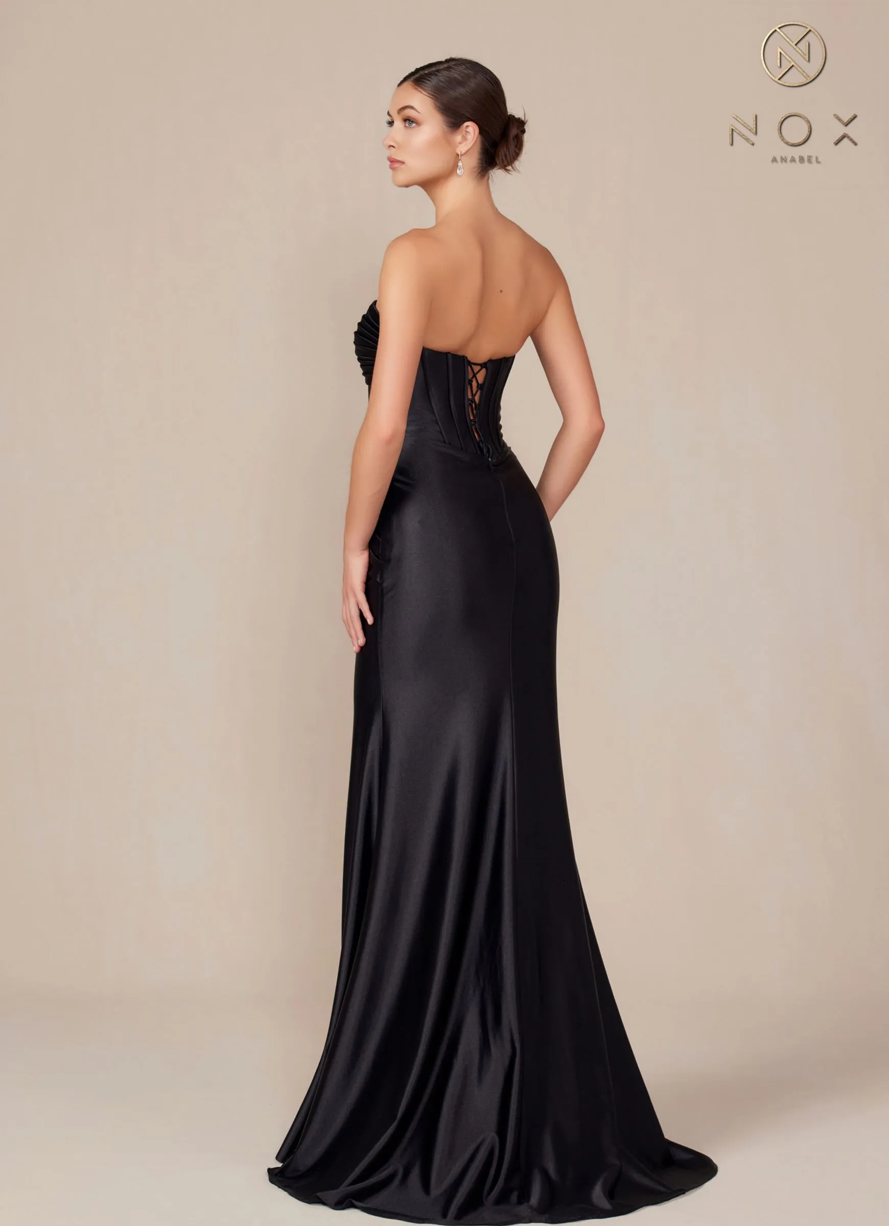 Nox Anabel T1500 Dress Satin Strapless Floor Length Keyhole Bodice
