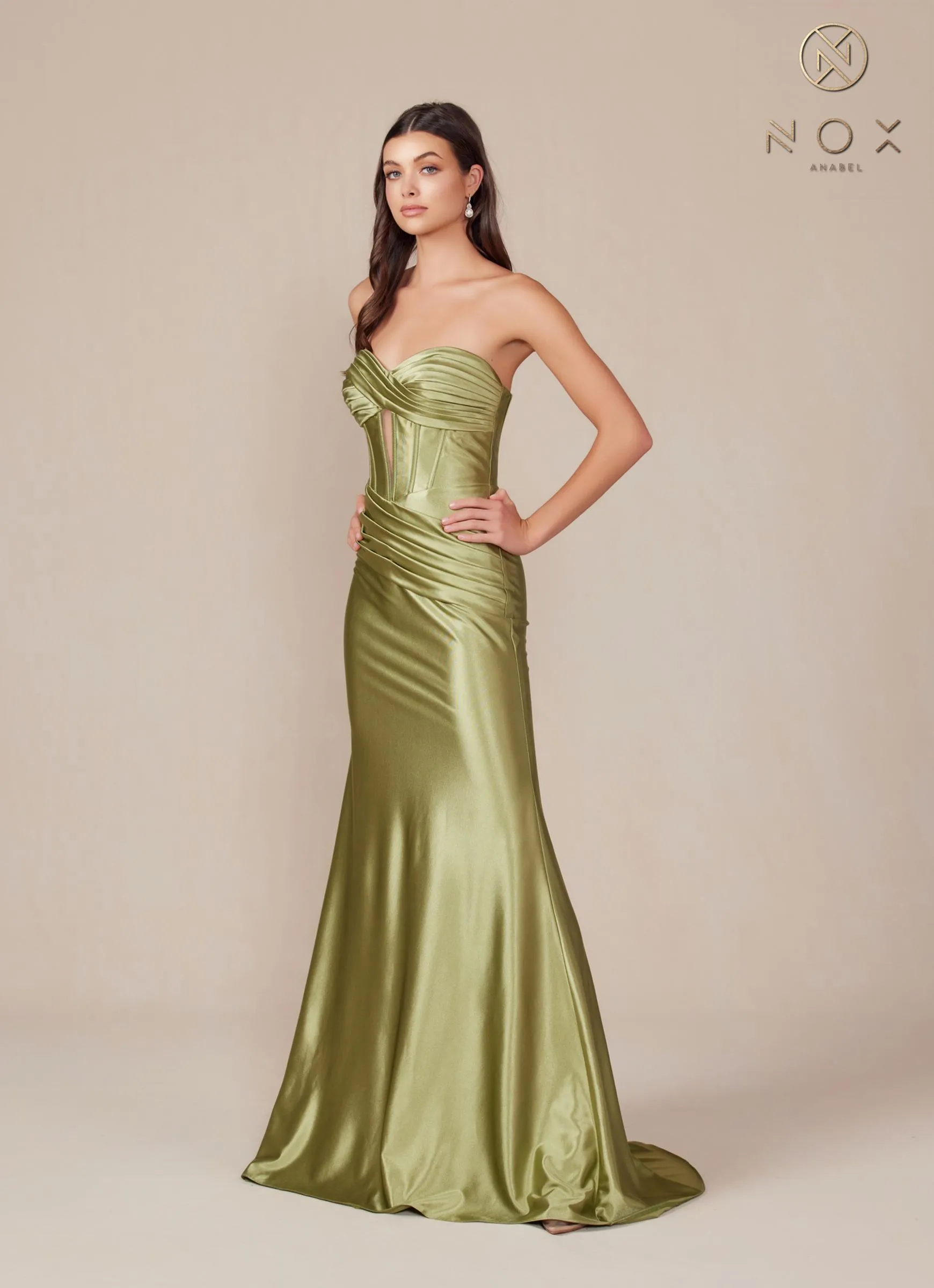 Nox Anabel T1500 Dress Satin Strapless Floor Length Keyhole Bodice