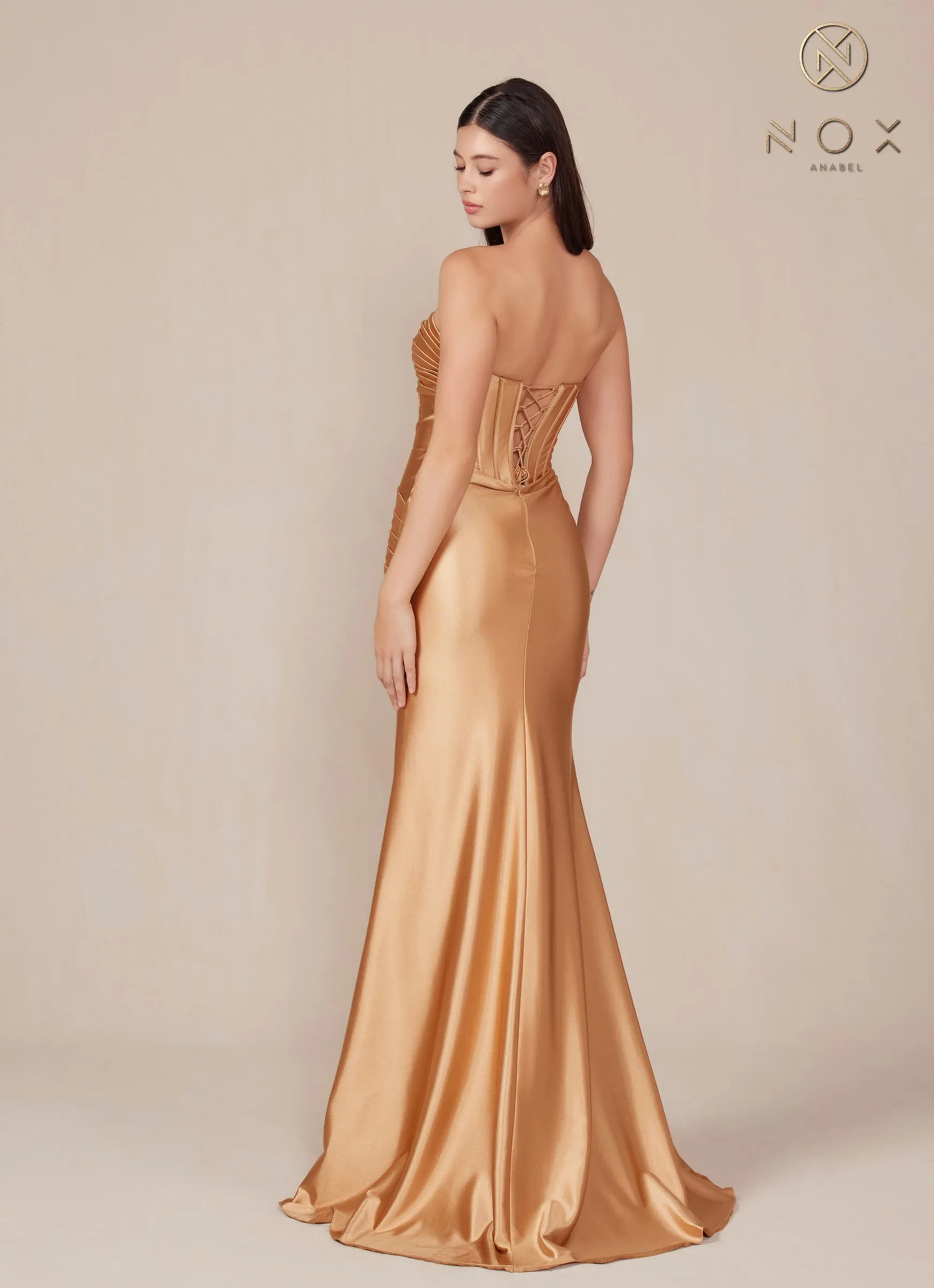 Nox Anabel T1500 Dress Satin Strapless Floor Length Keyhole Bodice