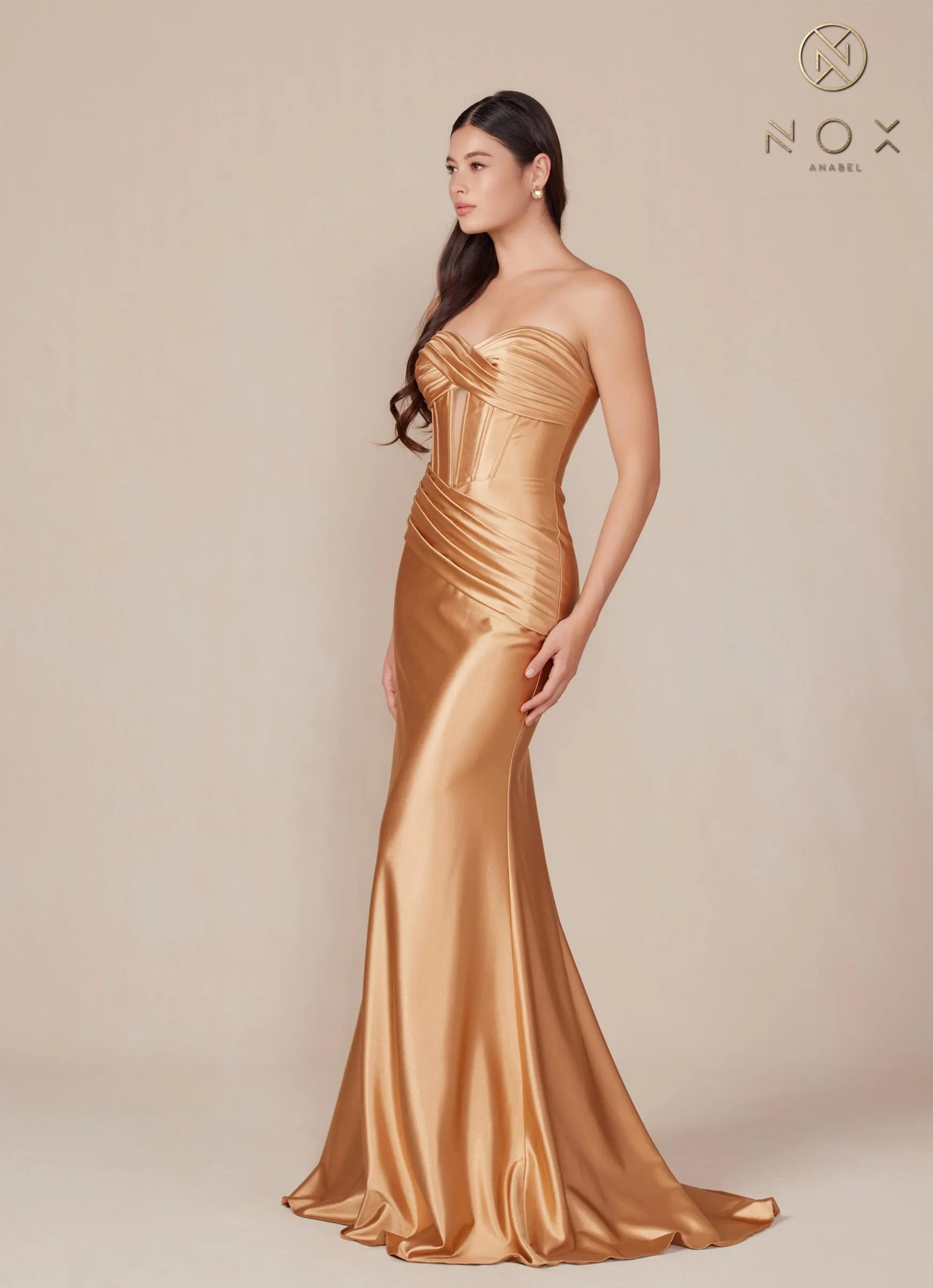 Nox Anabel T1500 Dress Satin Strapless Floor Length Keyhole Bodice