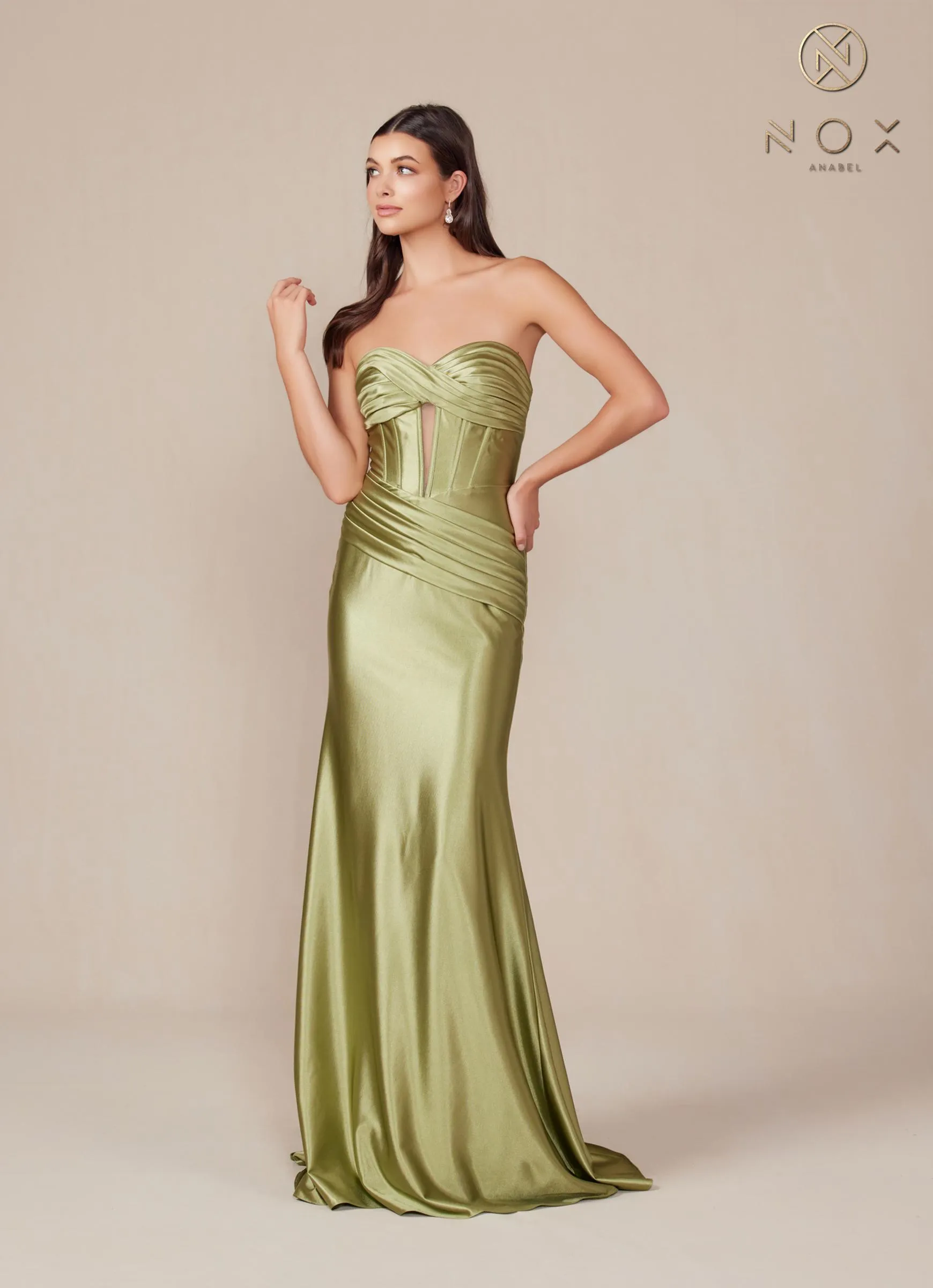 Nox Anabel T1500 Dress Satin Strapless Floor Length Keyhole Bodice
