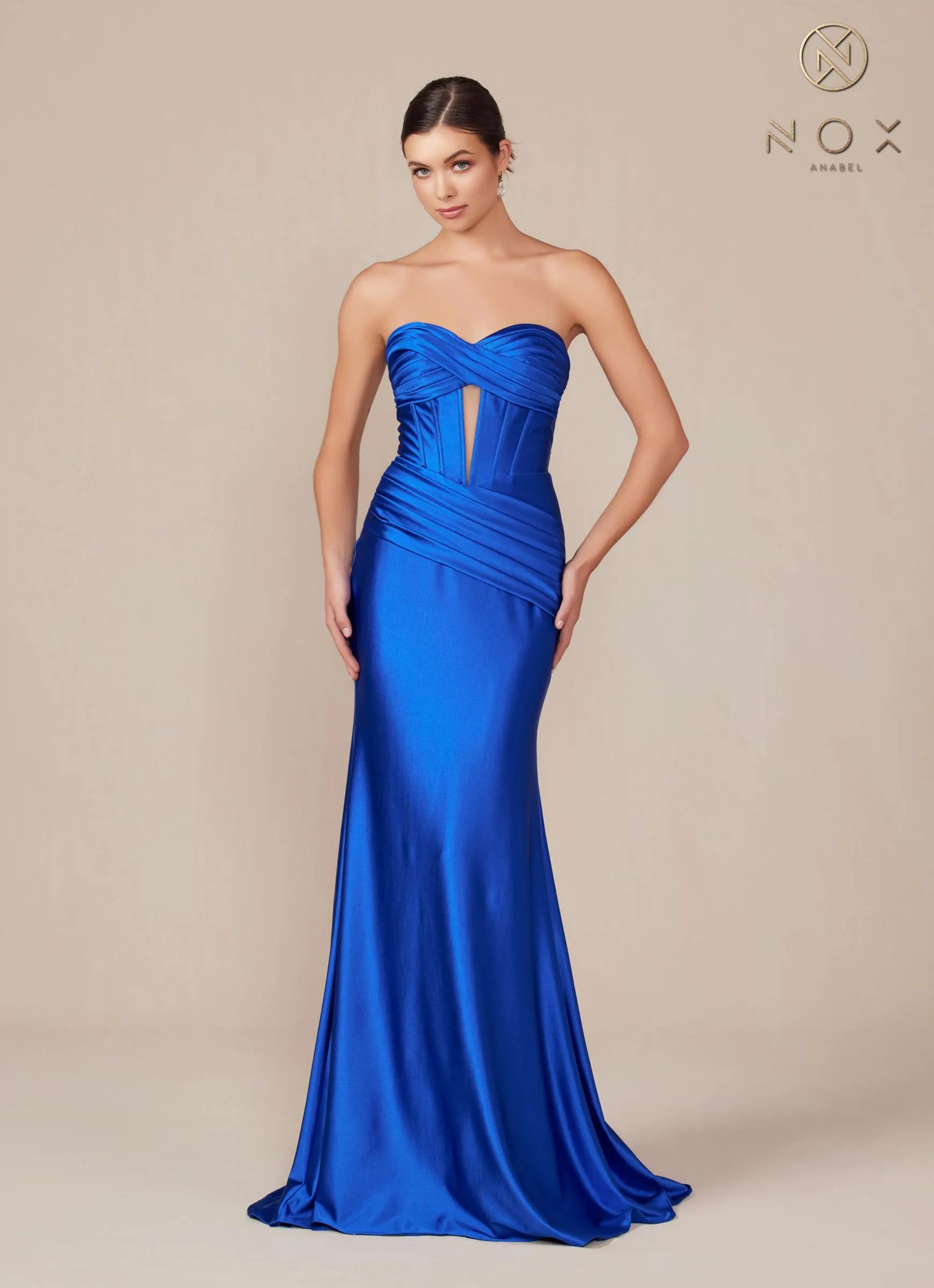 Nox Anabel T1500 Dress Satin Strapless Floor Length Keyhole Bodice