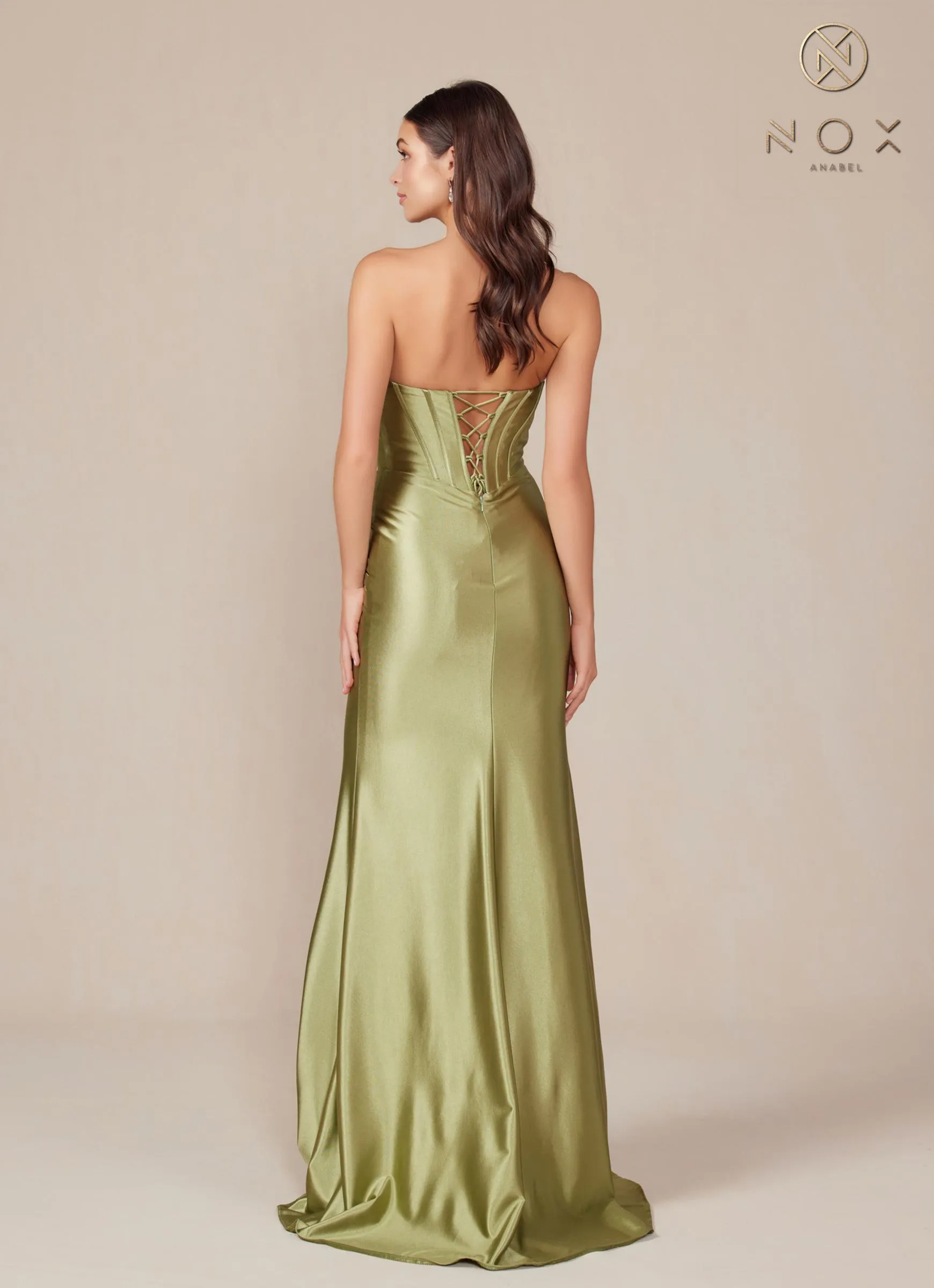 Nox Anabel T1500 Dress Satin Strapless Floor Length Keyhole Bodice