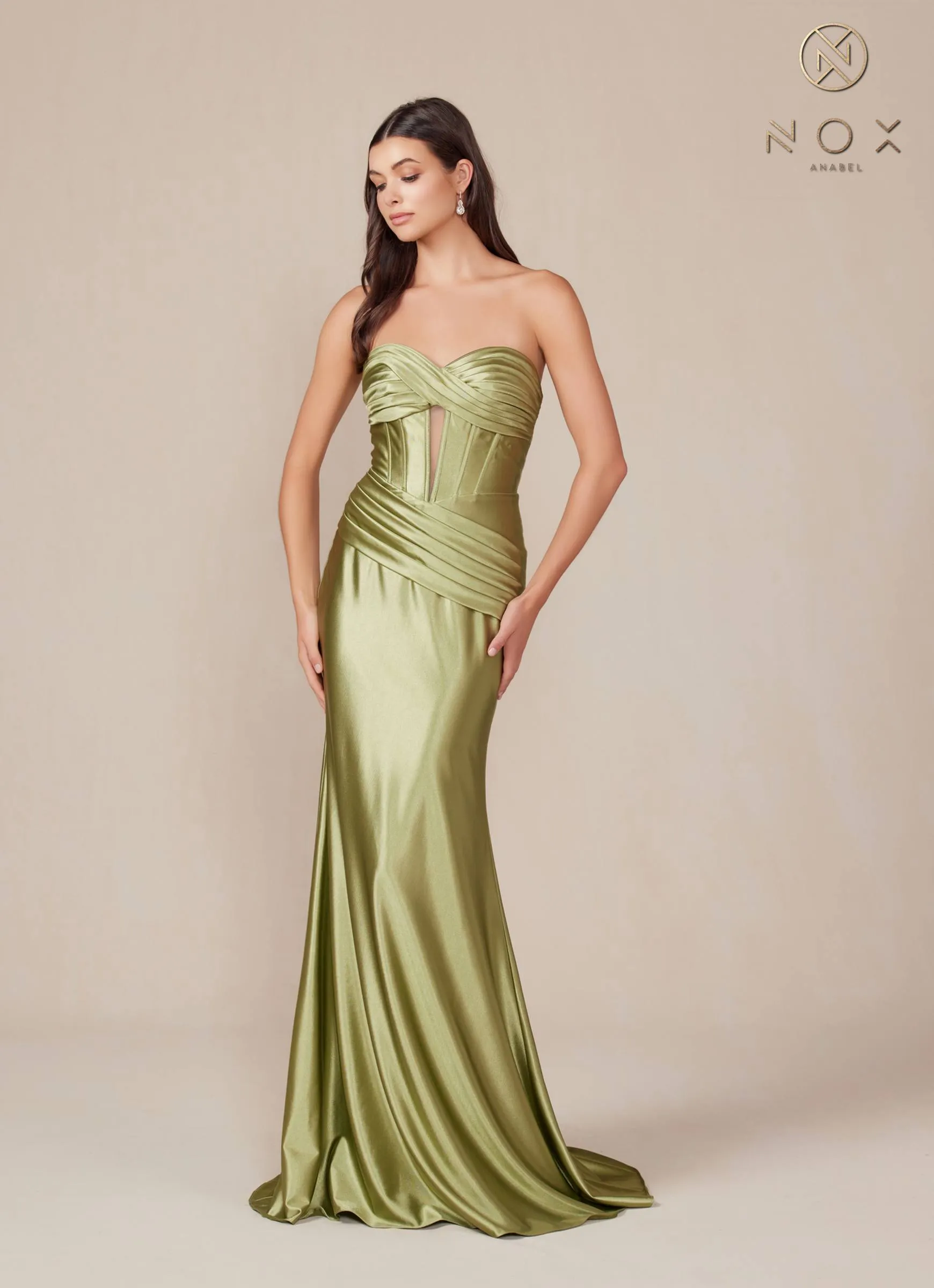 Nox Anabel T1500 Dress Satin Strapless Floor Length Keyhole Bodice