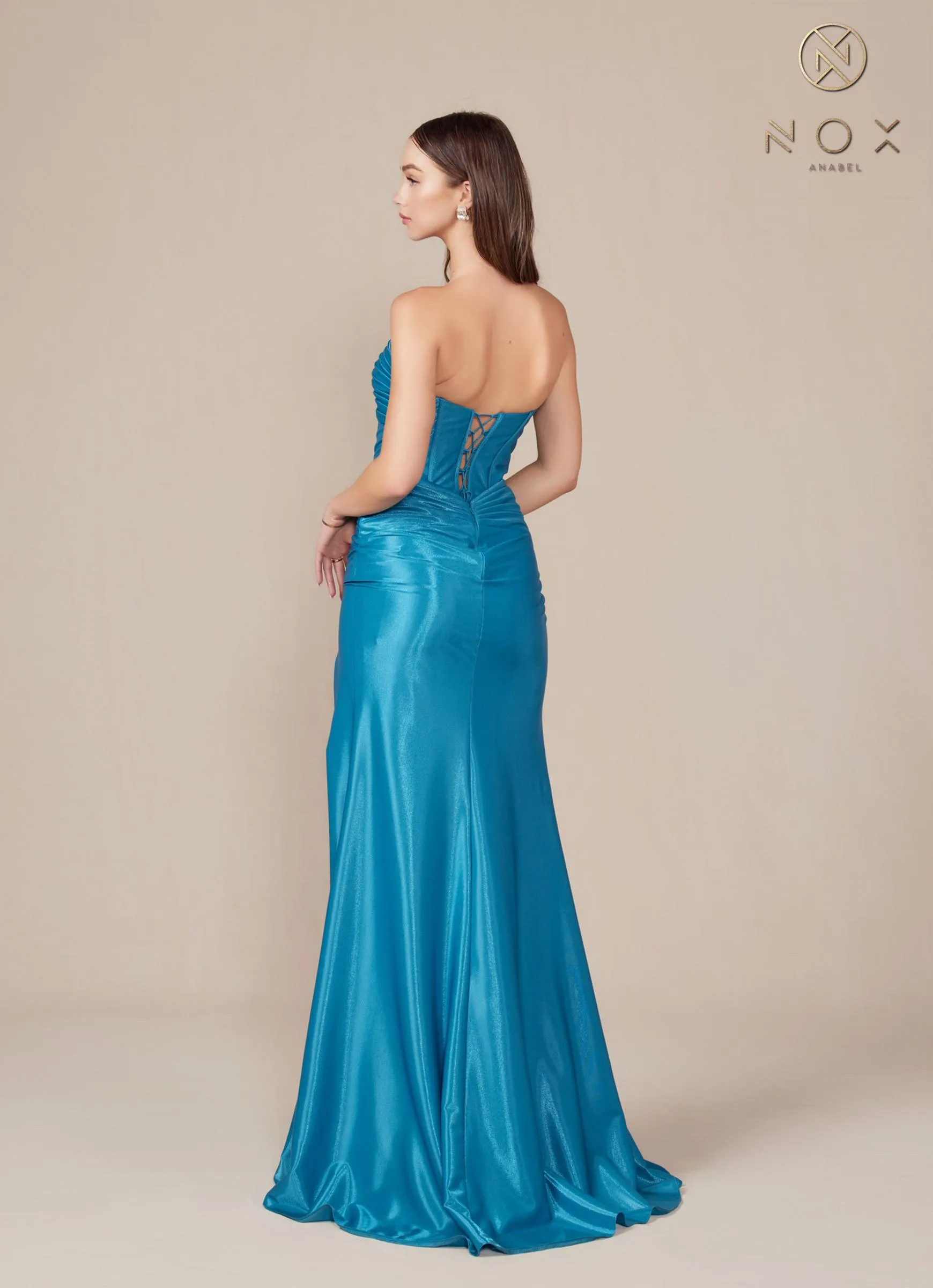 Nox Anabel T1500 Dress Satin Strapless Floor Length Keyhole Bodice