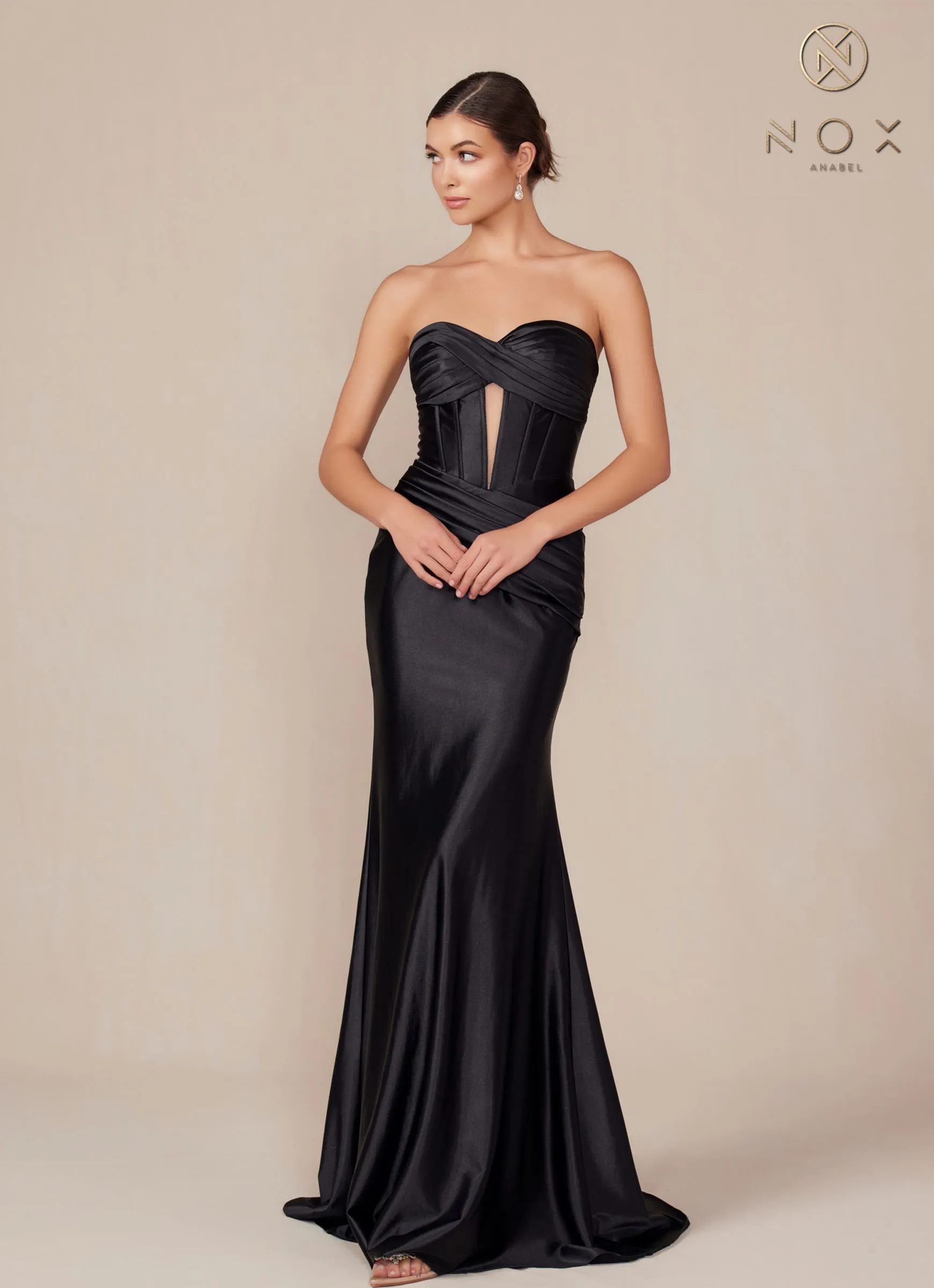 Nox Anabel T1500 Dress Satin Strapless Floor Length Keyhole Bodice