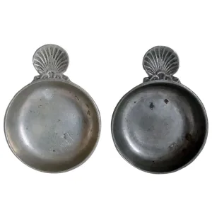Pair of Vintage French Pewter One-Handle Wine Tasting Bowls (Tastevins)