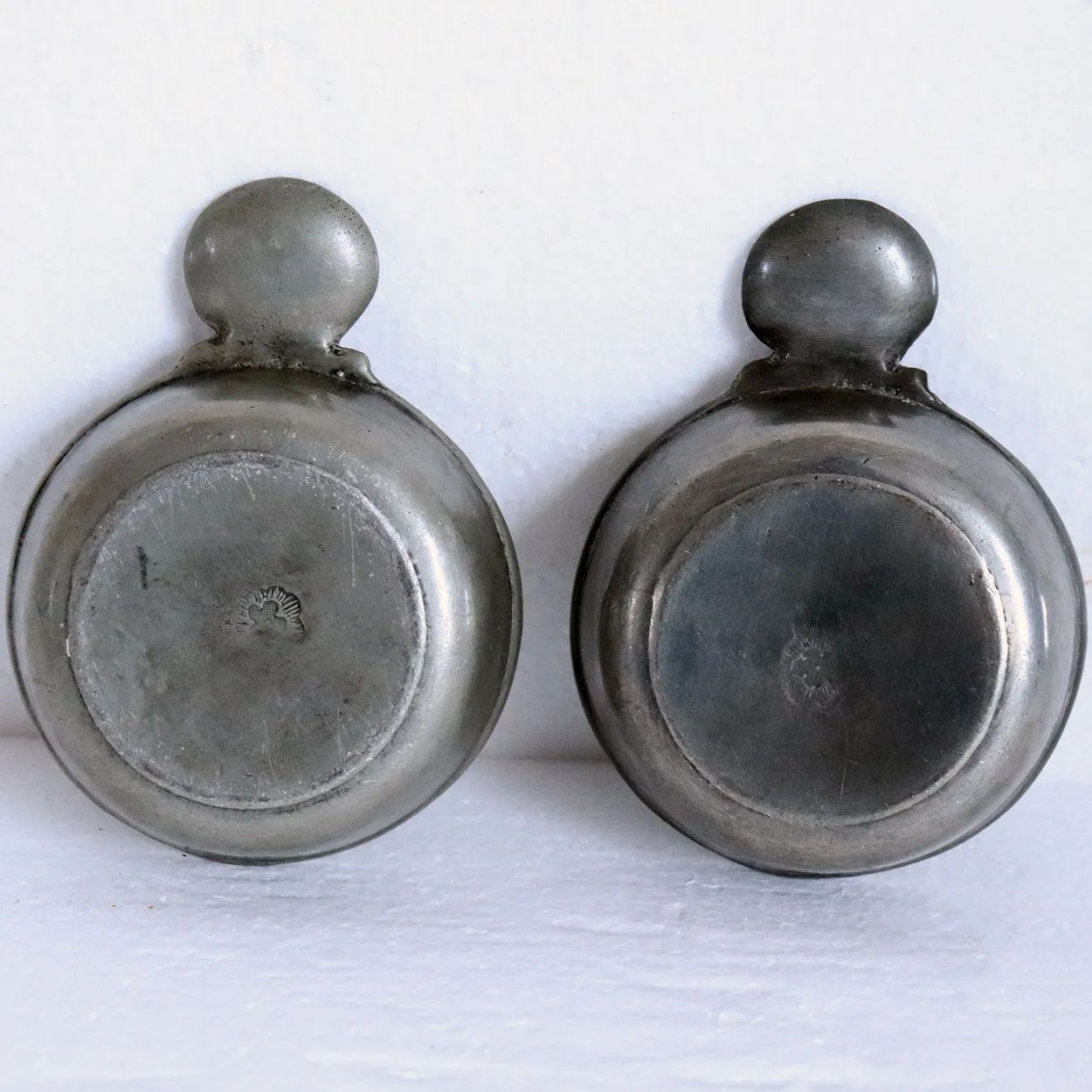 Pair of Vintage French Pewter One-Handle Wine Tasting Bowls (Tastevins)