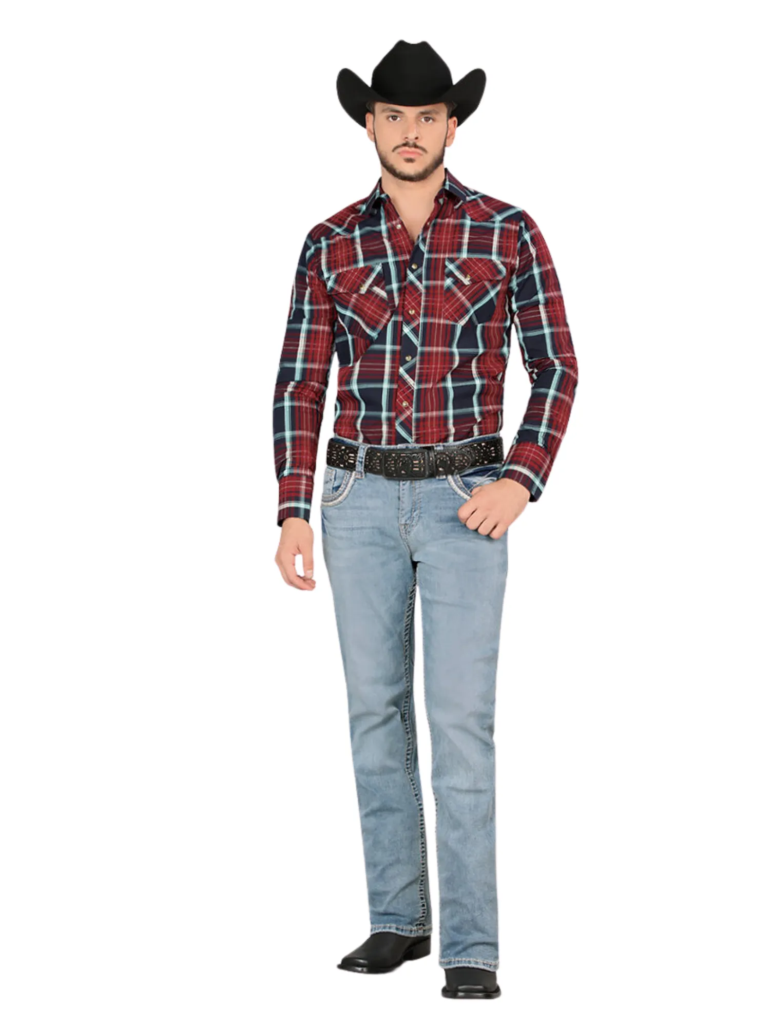 Pantalon Vaquero de Mezclilla Bordado Stretch Boot Cut para Hombre 'Montero' - ID: 4624