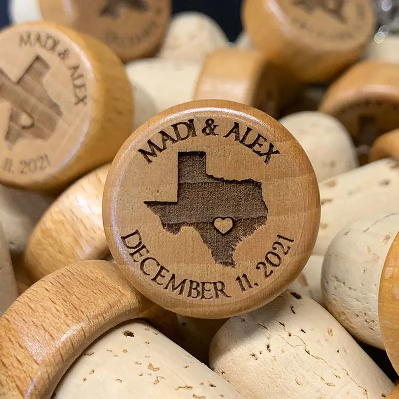 Personalized State Love Wine Stopper Wedding Favors with Heart