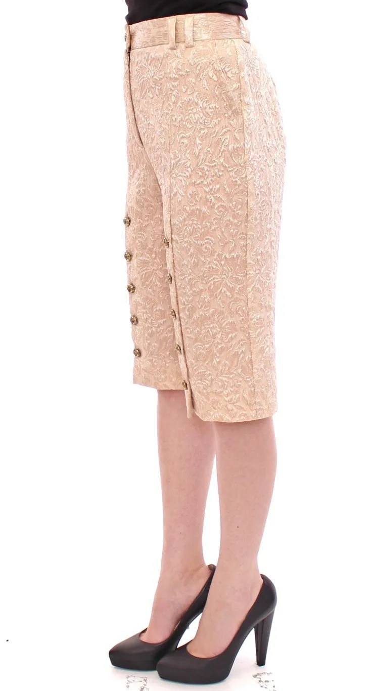 Pink silk baroque pattern shorts pants