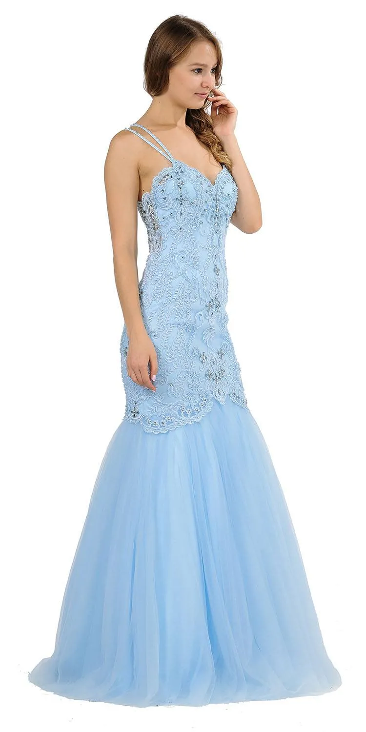 Poly USA 8352 Embroidered-Lace Mermaid Long Dress