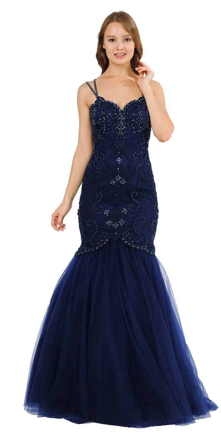 Poly USA 8352 Embroidered-Lace Mermaid Long Dress